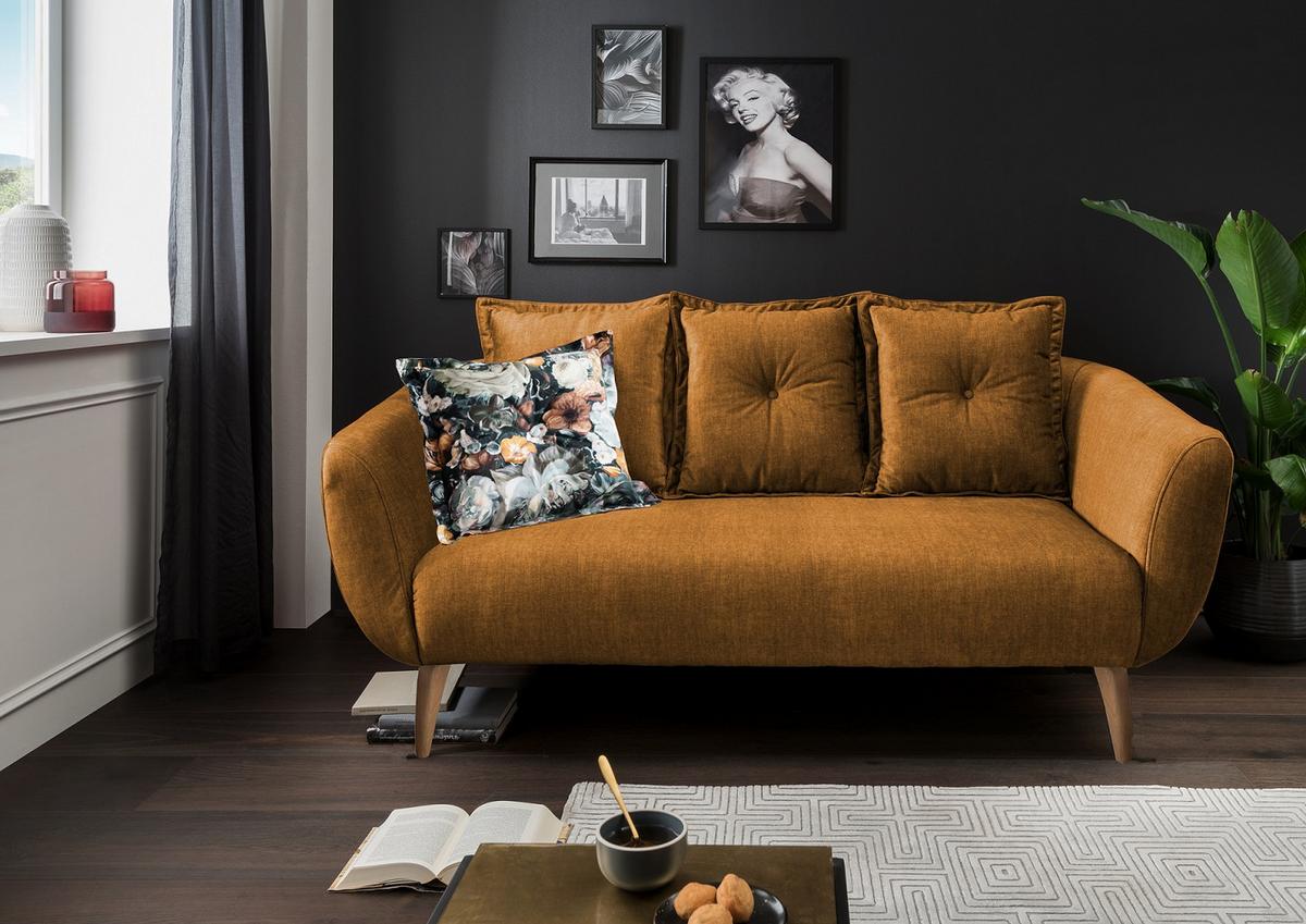 2,5-Sitzer-Sofa Baggio Gelb Velours - Gelb/Buchefarben, MODERN, Holz/Textil (196/94/103cm) - Livetastic