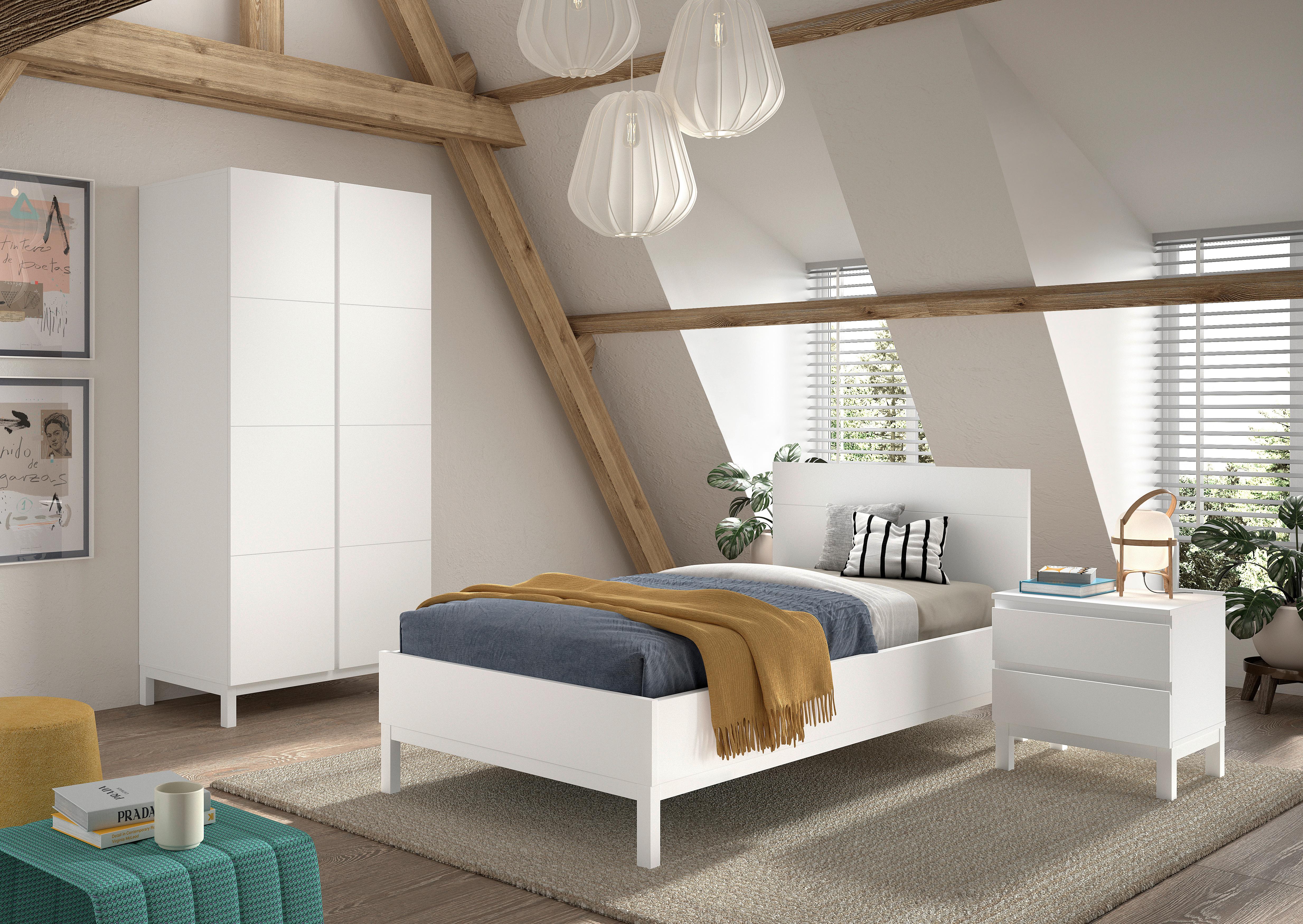 Einzelzimmer EVA Weiß, Bett, Kleiderschrank, Nachttisch - Weiß, MODERN, Holz/Holzwerkstoff - Vipack