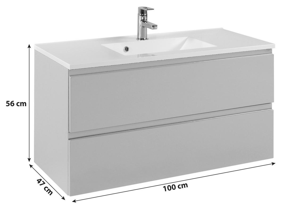 Waschtischkombi Cardiff ca. 100 cm Grau - Graphitfarben/Weiß, Design, Holzwerkstoff/Stein (100cm) - Held