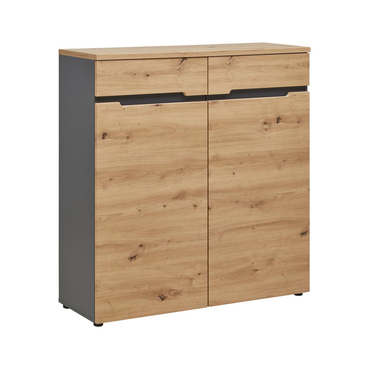 Kommode Memphis Graphitfarben/Eiche Artisan - Graphitfarben/Schwarz, Modern, Holzwerkstoff (100/107/38cm) - Mömax