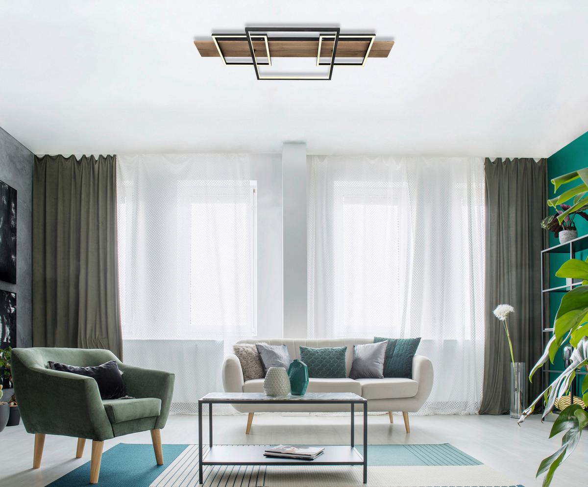 LED-DECKENLEUCHTE 67289D2 VANNI - Weiss/Dunkelbraun, Natur, Holzwerkstoff/Kunststoff (95/40/10cm) - Globo