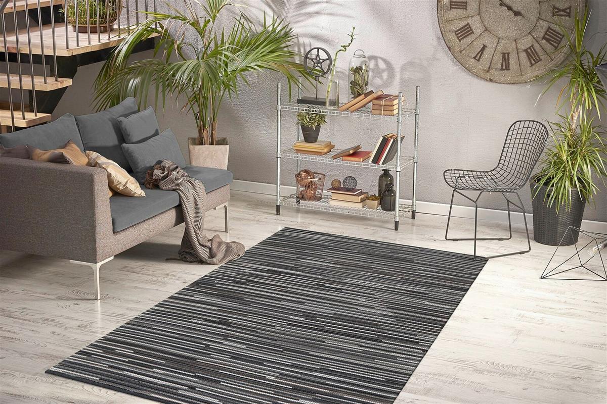 Flachwebeteppich Wild 8023 Dunkelgrau 170 X 240 - Dunkelgrau, Basics, Leder/Textil (170/240cm) - Kayoom