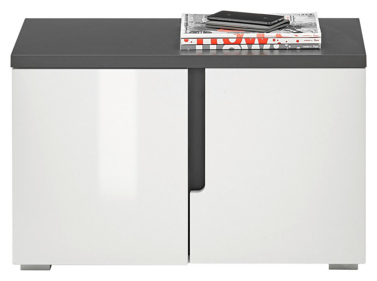 ŁAWKA Z PÓŁKĄ NA BUTY BOSTON - biały wysoki połysk/antracytowy, Design, materiał drewnopochodny/tworzywo sztuczne (70/44/38cm) - MID.YOU