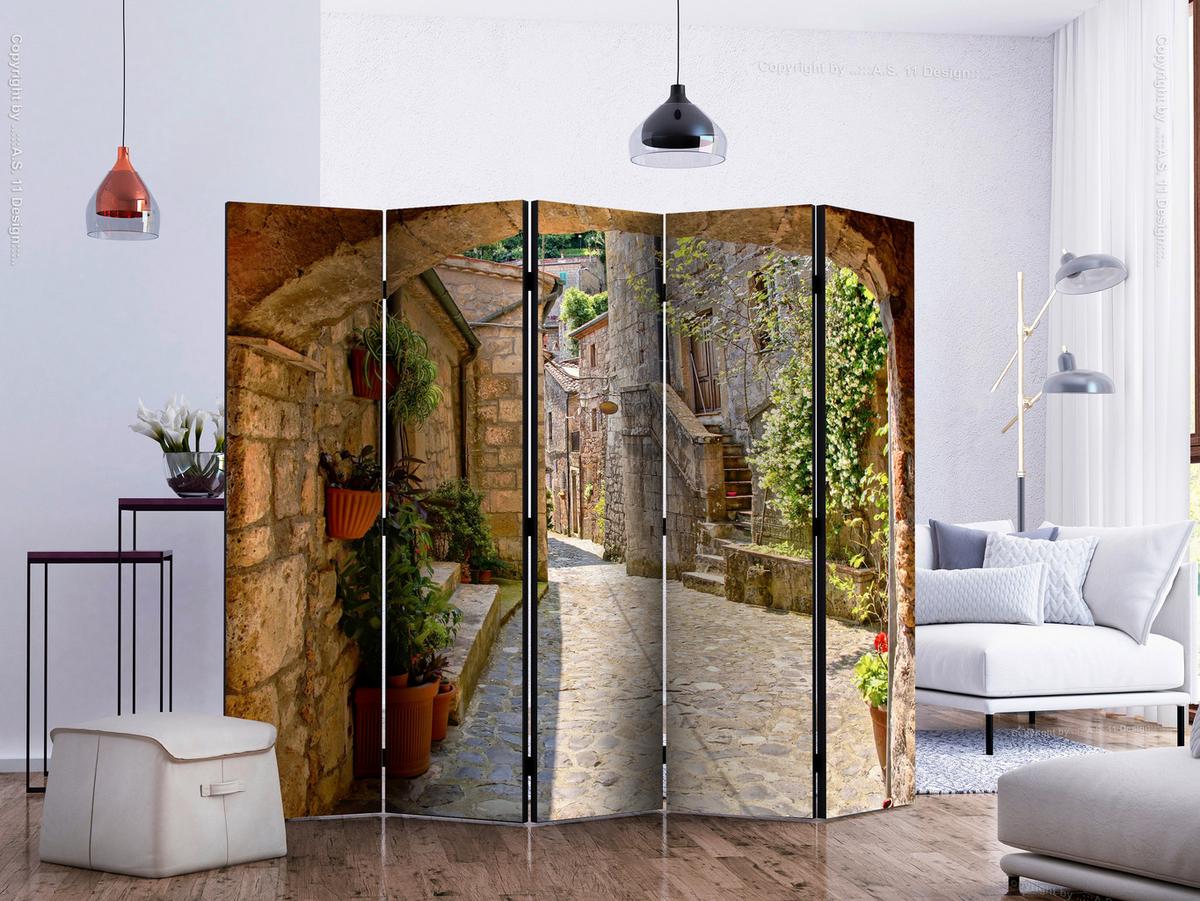 Paravan Tuscany I, 5-Delni, Akustičen - zelena/rjava, Basics, umetna masa/tekstil (225/172/3cm) - artgeist