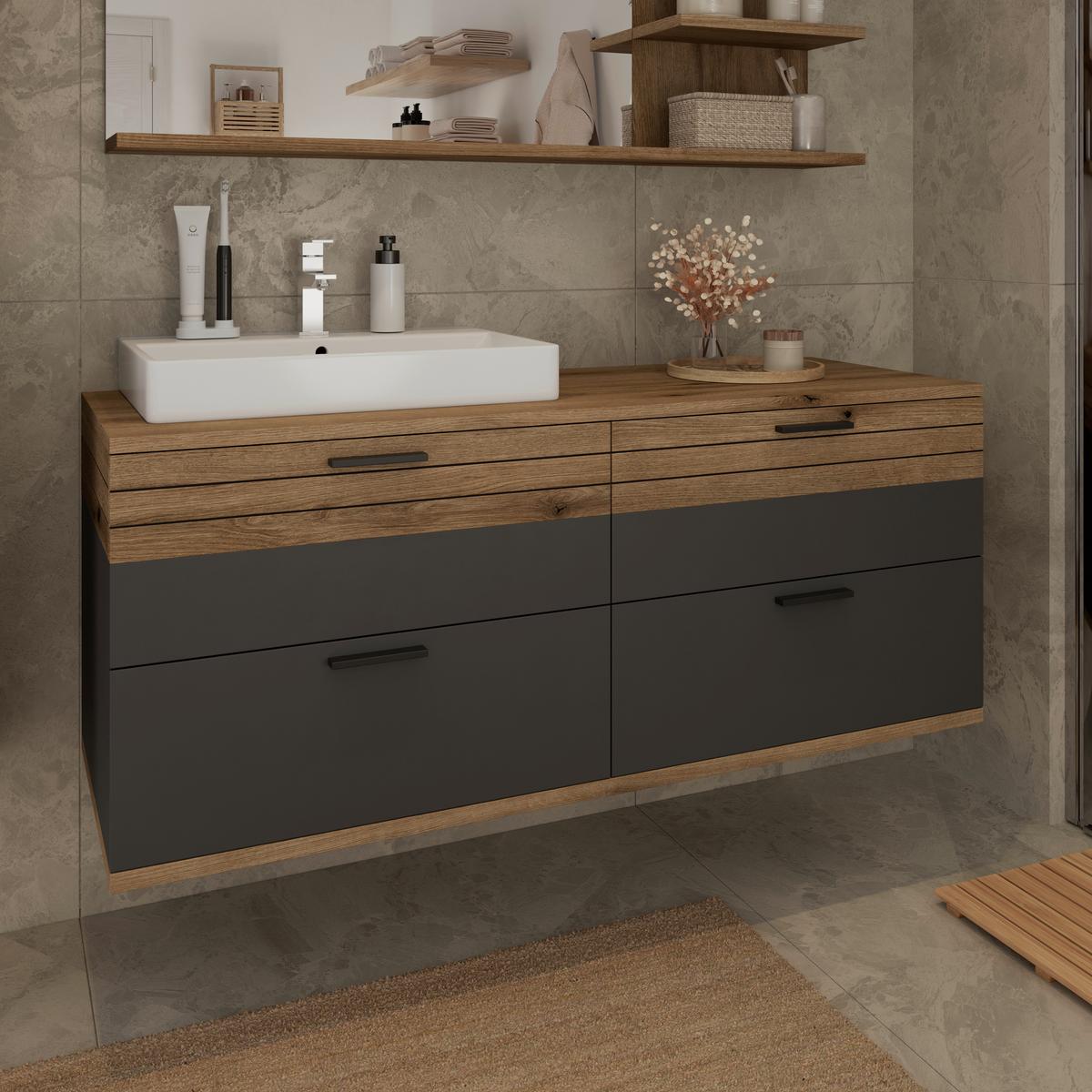 Omarica Za Pod Umivalnik Cotia Cotlu 2 - črna/barve hrasta, Moderno, kovina/leseni material (140/57/48cm) - James Wood