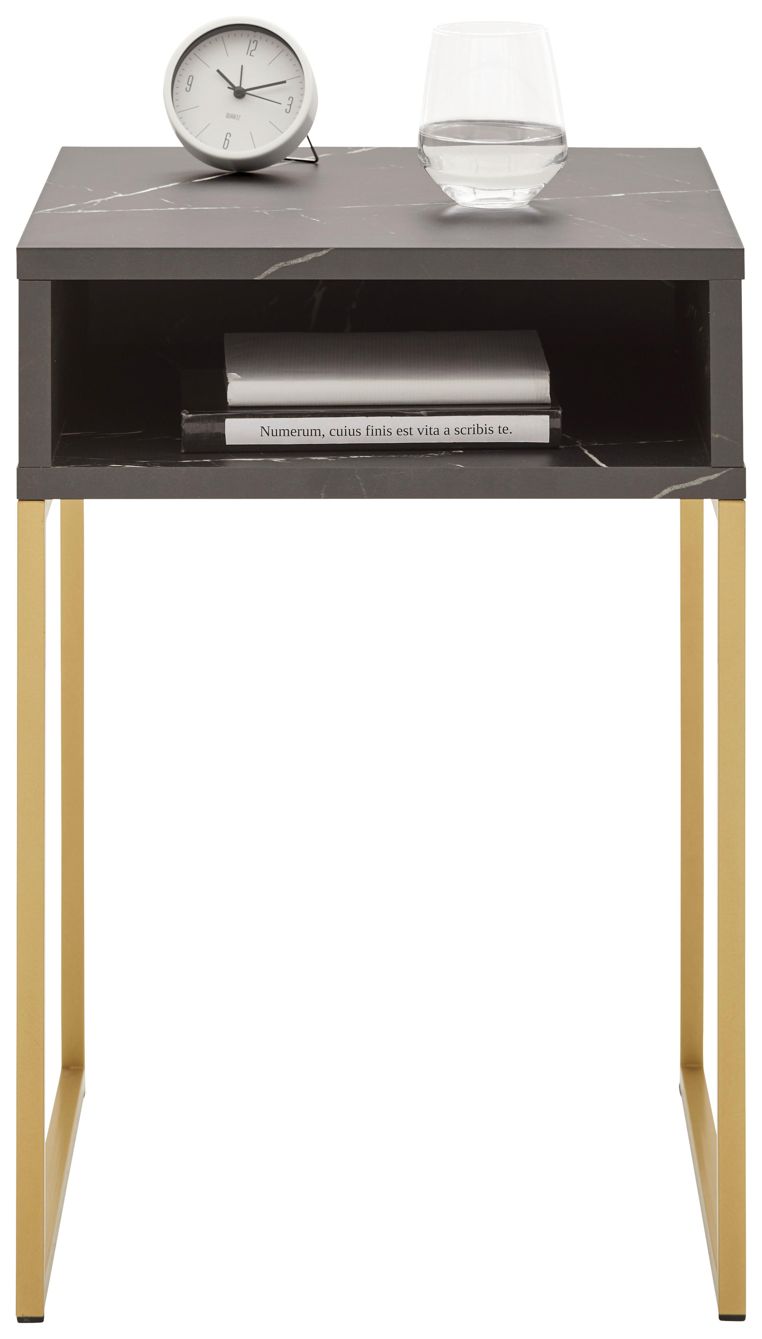 Nočna Omarica Golden, Črna, Zlata - zlate barve/črna, kovina/leseni material (40/59/39cm) - Premium Living