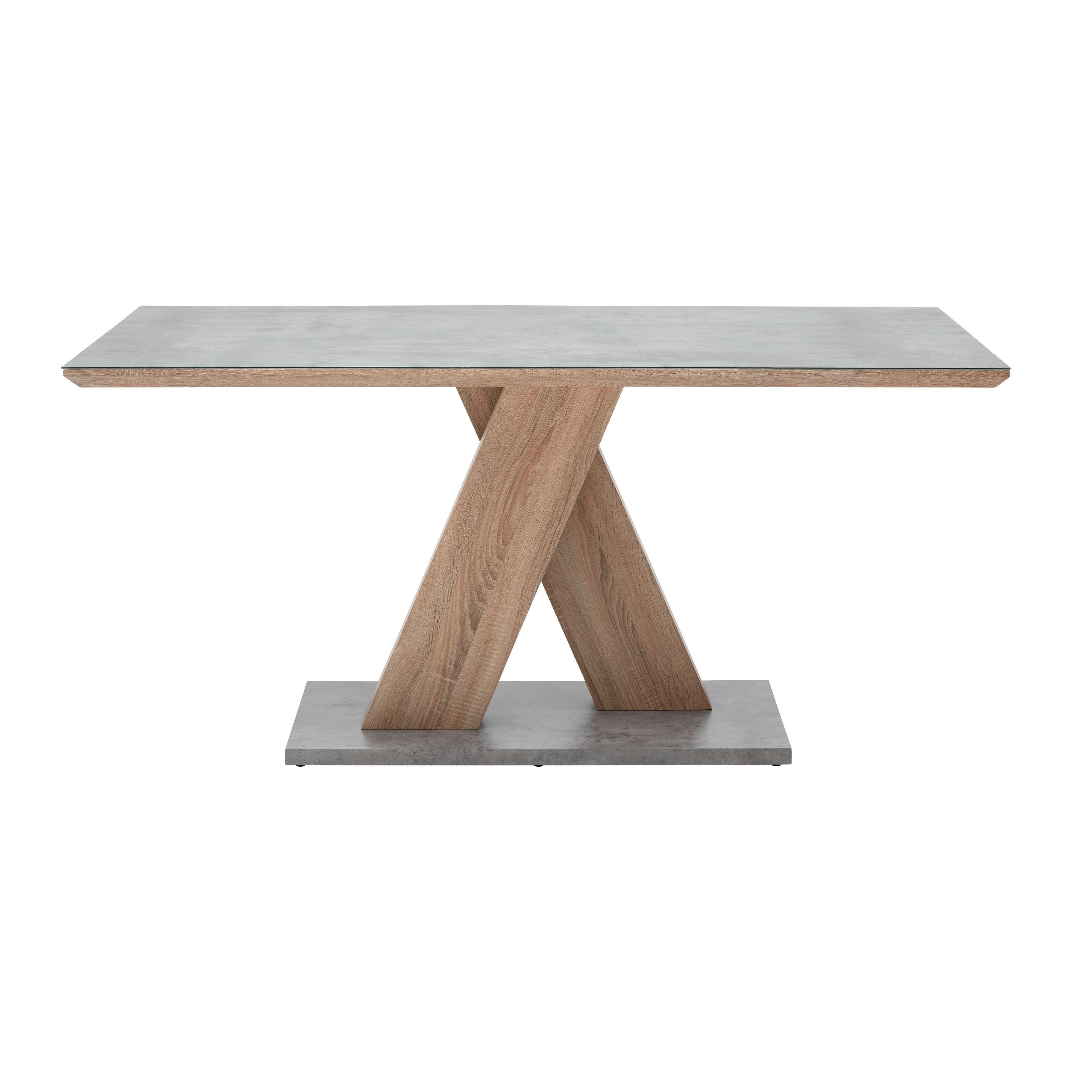 Esstisch Holz "Sanna", ca. 160x90 cm, Eiche - Dunkelgrau/Eichefarben, Modern, Glas (160/90/76cm) - Bessagi Home