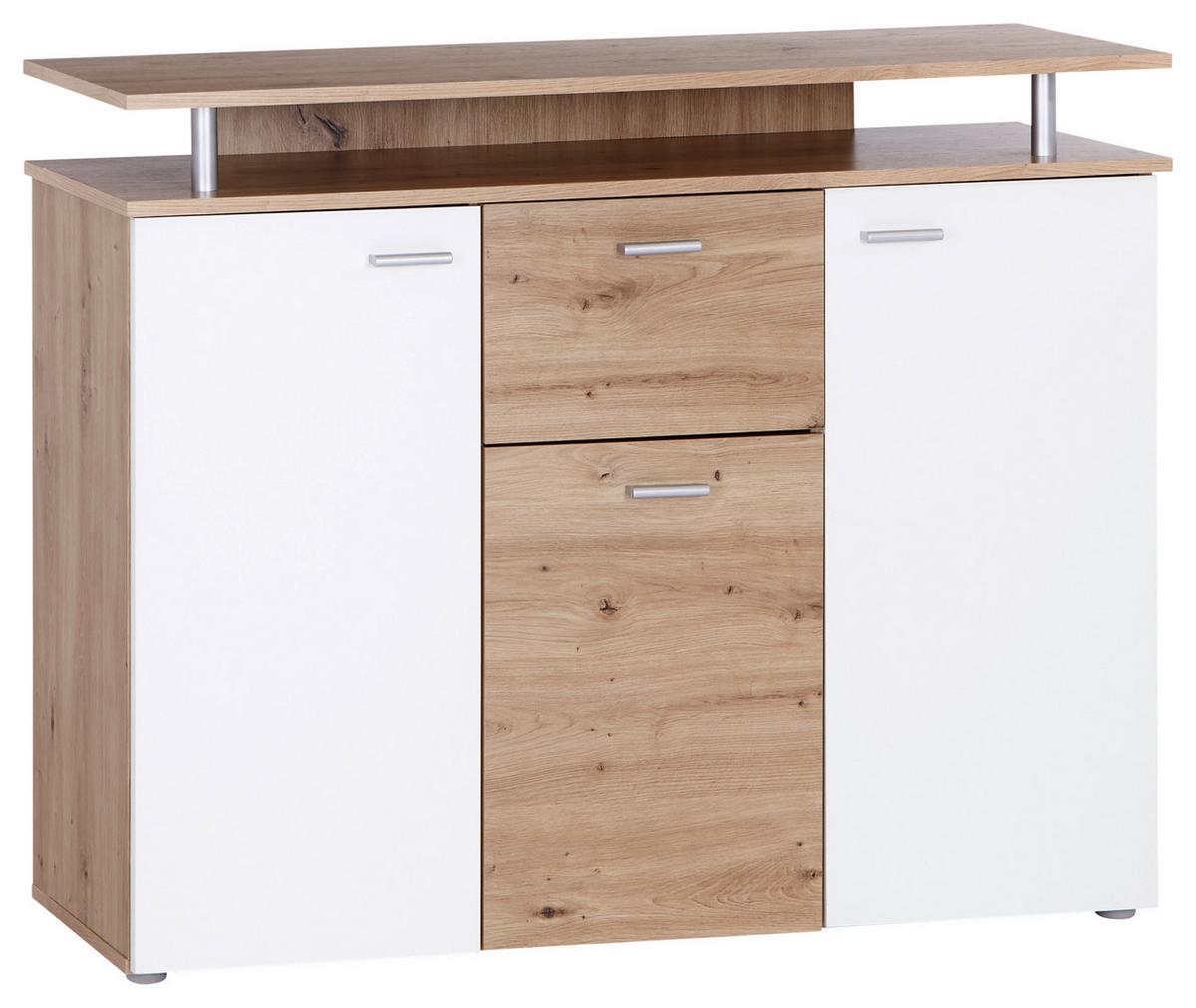 Komoda Leon, Bela, Barva Hrasta - bela/barve aluminija, Moderno, umetna masa/leseni material (117/92,3/38cm) - Mömax