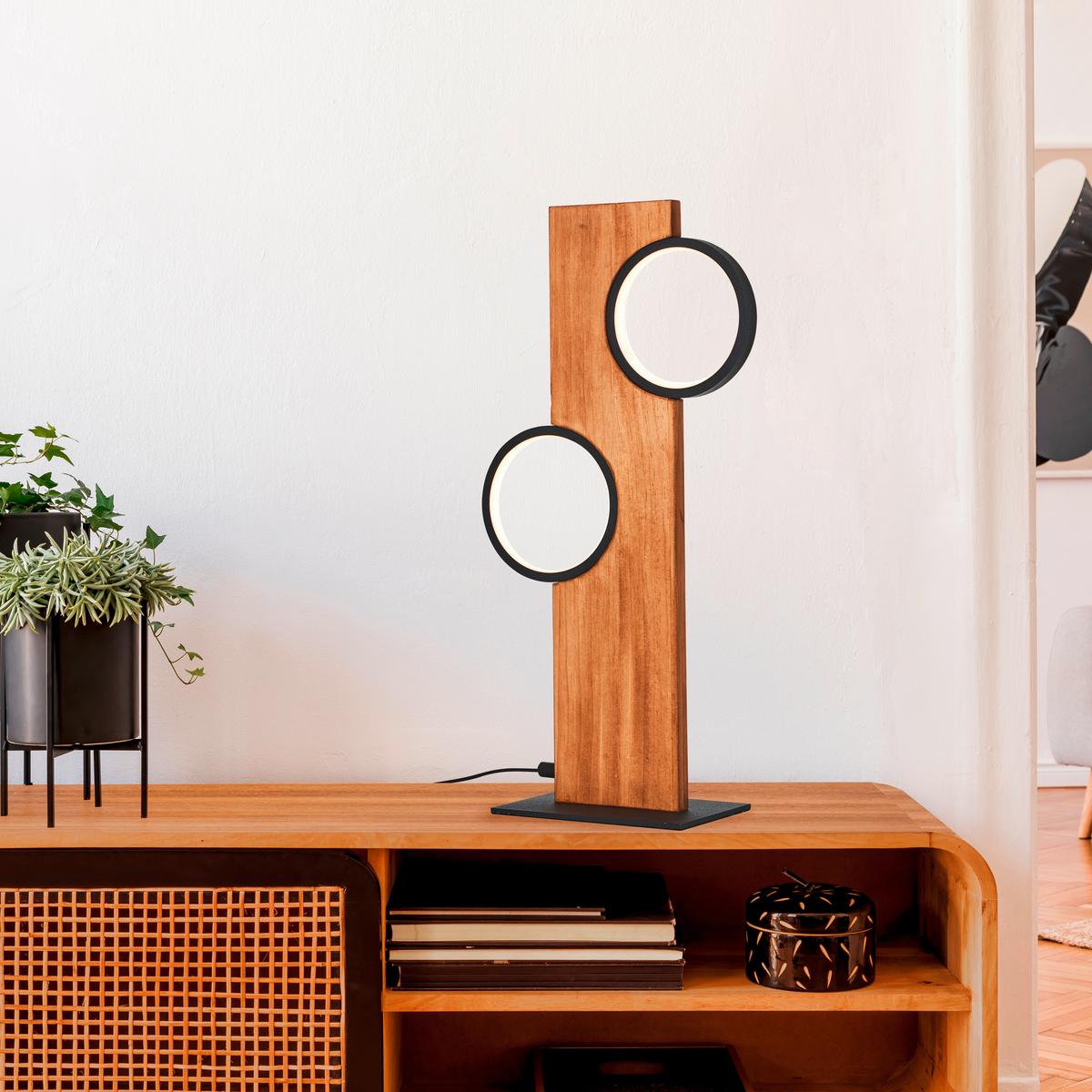 LED-Tischleuchte Cheesy Schwarz/Hellbraun max. 12 Watt - Hellbraun/Schwarz, Natur, Holz/Metall (50,4/25/12cm) - Brilliant