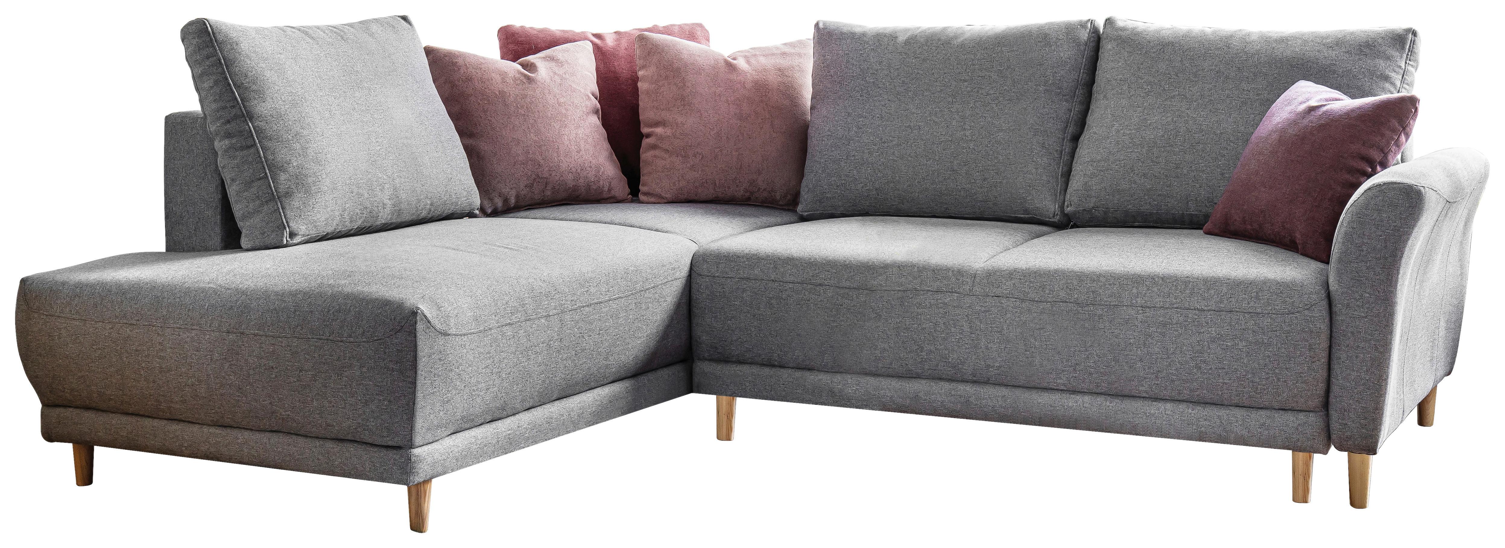 Eckschlafsofa in Hellgrau ´LOVELY ANNIE´ - Pflaume/Hellgrau, Basics, Holz/Textil (198/240cm) - MID.YOU