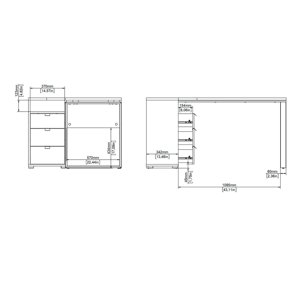 Kotna Pisalna Miza Sign, Bela, Barva Hrasta - barve hrasta/bela, Moderno, kovina/leseni material (150/99,6/75,6cm) - MID.YOU