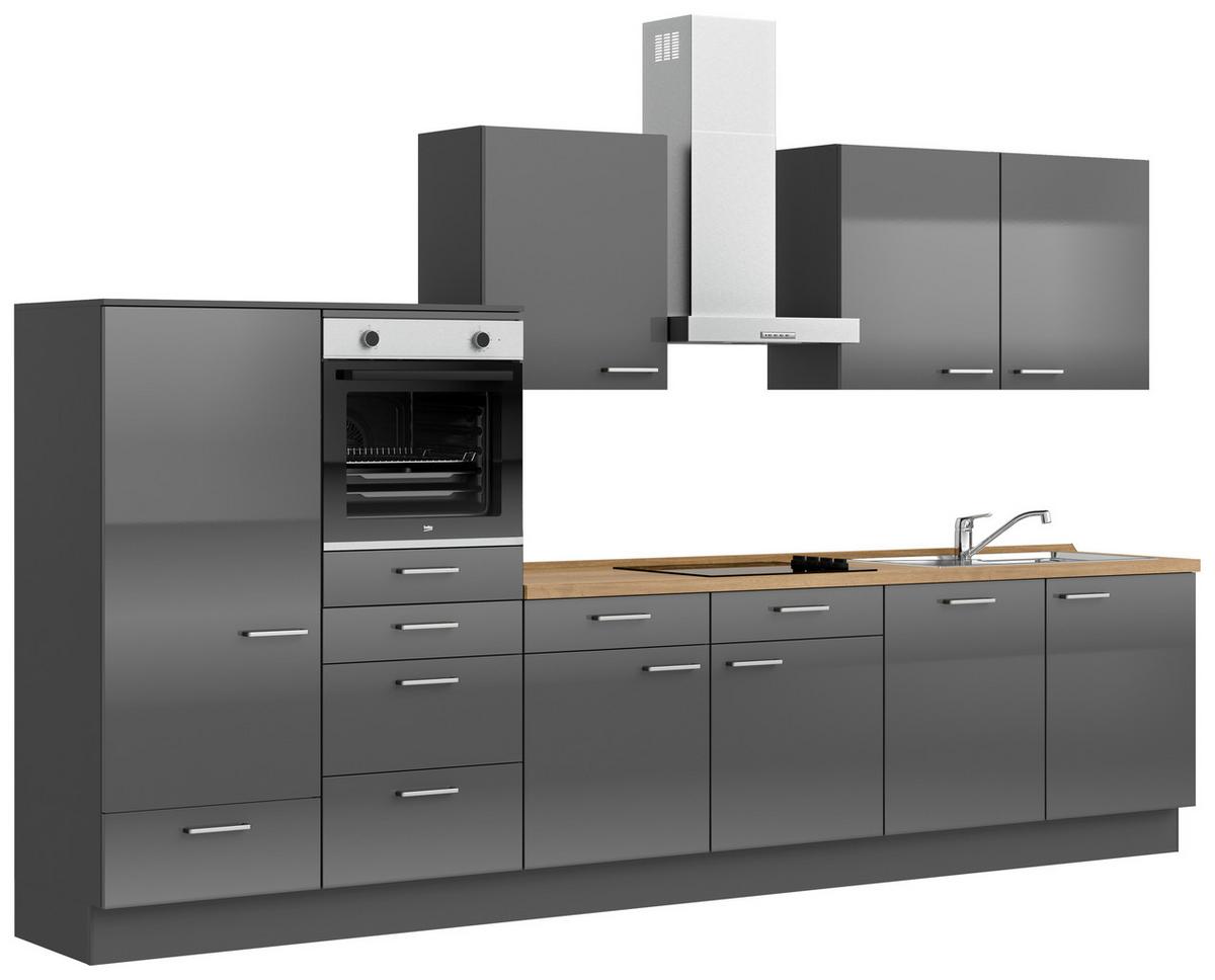Küchenblock Flash Low m. Geräten Schieferfarben - Schieferfarben/Edelstahlfarben, MODERN, Holzwerkstoff/Metall (360cm) - Nobilia
