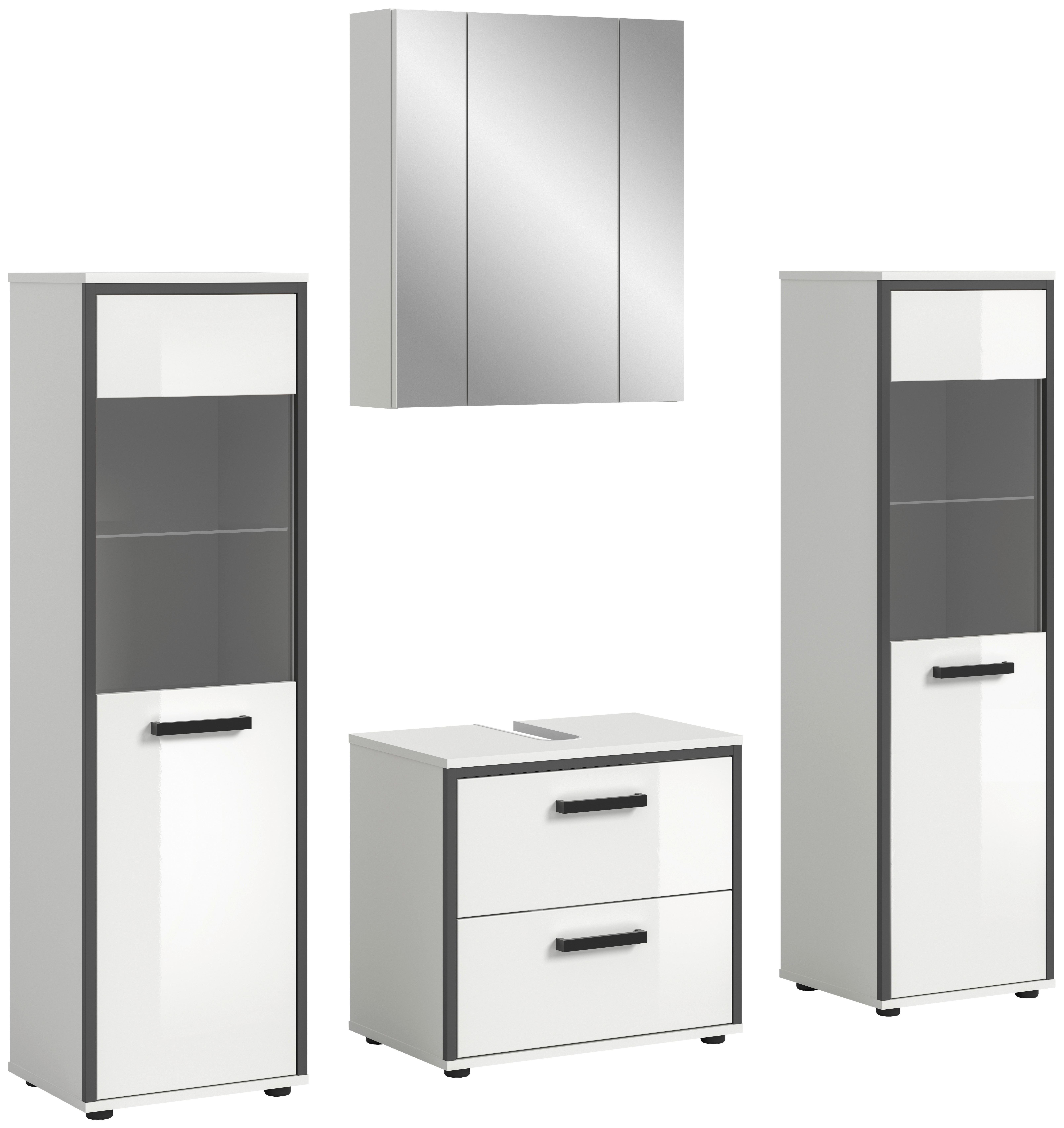 Badezimmer Kojak 4-tlg. Weiß/Anthrazit - Weiß Hochglanz/Schwarz, MODERN, Holzwerkstoff/Kunststoff (140cm) - MID.YOU