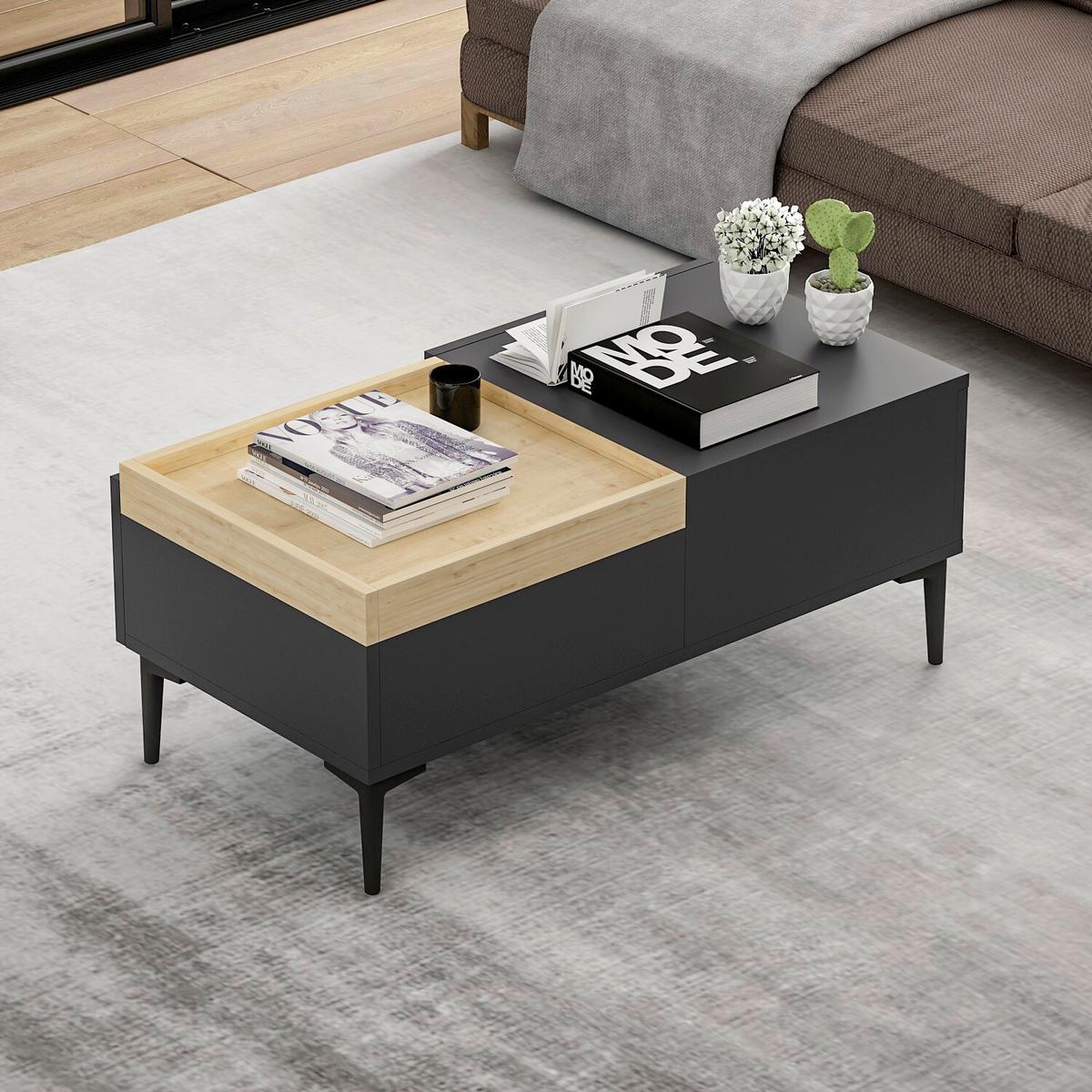 COUCHTISCH MIA COUCHTISCH - Eichefarben/Anthrazit, Design, Holzwerkstoff/Metall (92/45/39cm) - Livetastic