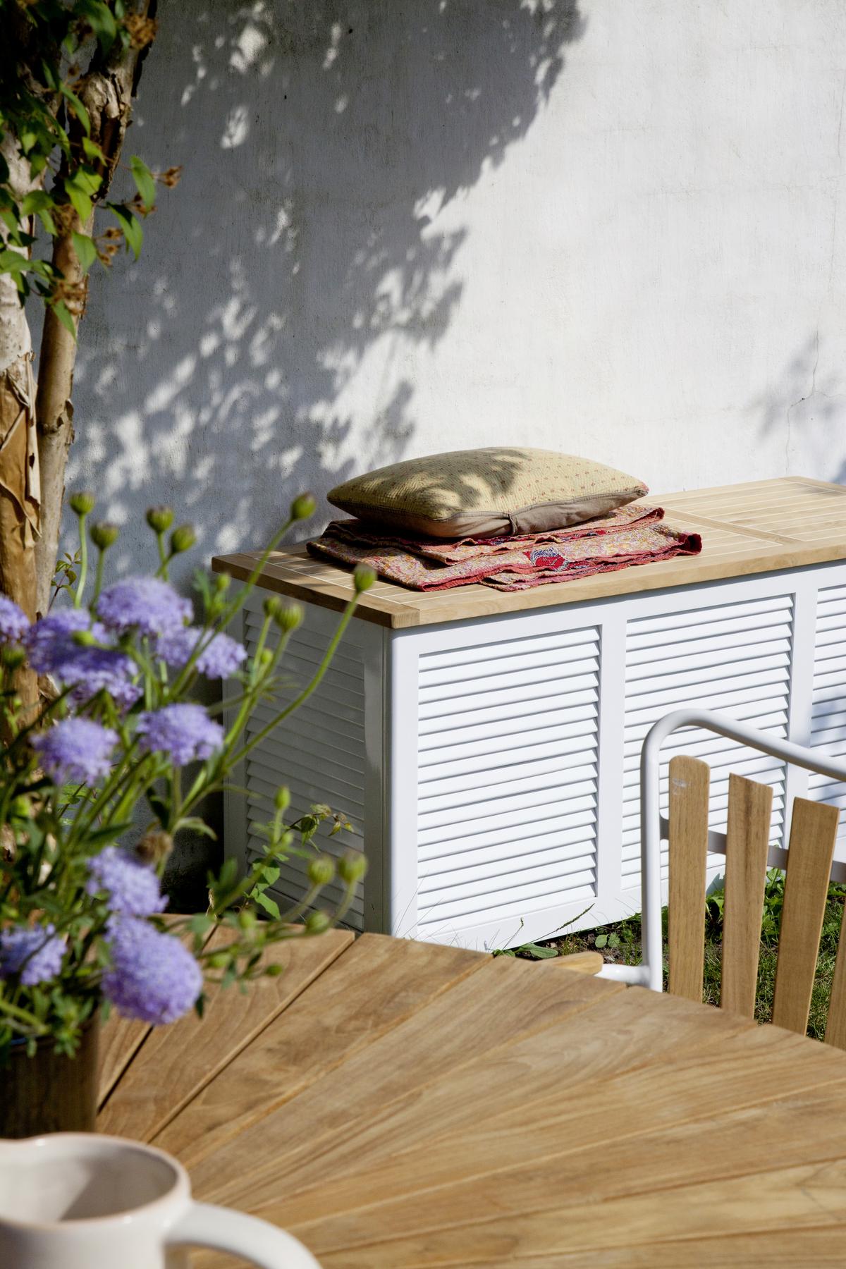 Gartentisch Ellen Teakfarben rostfrei Ø ca. 110cm - Weiß Hochglanz/Weiß, KONVENTIONELL, Holz/Metall (110/74/110cm) - Gardenson