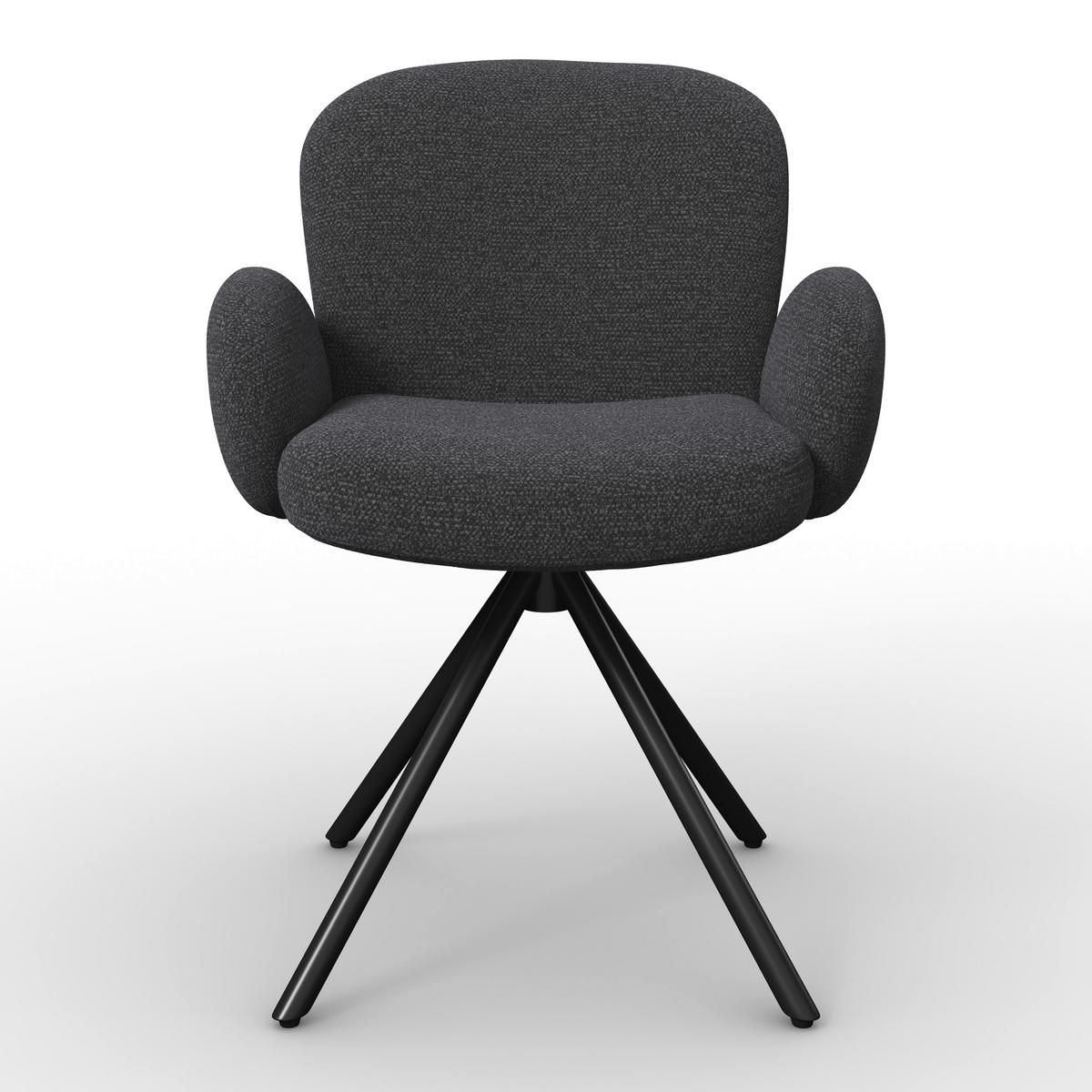 Armlehnstuhl Josea Dunkelgrau Chenille Drehbar Gepolstert - Dunkelgrau/Schwarz, MODERN, Holz/Textil (64/85/63cm) - Bessagi Home