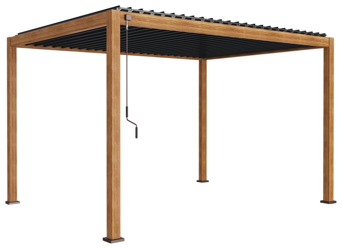 Pergola Mirador Deluxe ca. 400x300 cm Alu Holzoptik - Anthrazit, MODERN, Metall (400/250/300cm) - Gardenson