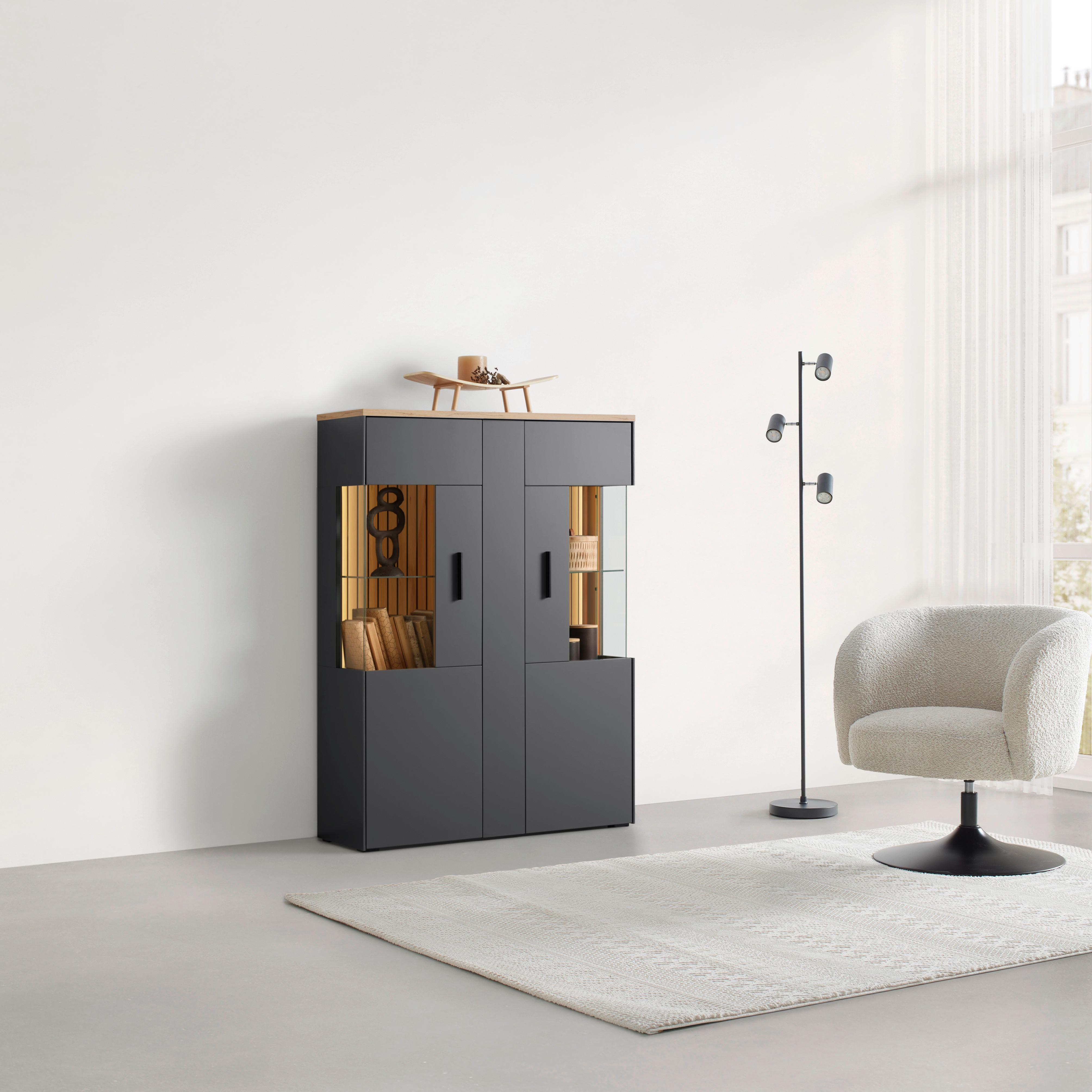 Highboard Alara Eiche/Anthrazit - Schwarz, MODERN, Glas/Holzwerkstoff (102/138/35cm) - Mömax