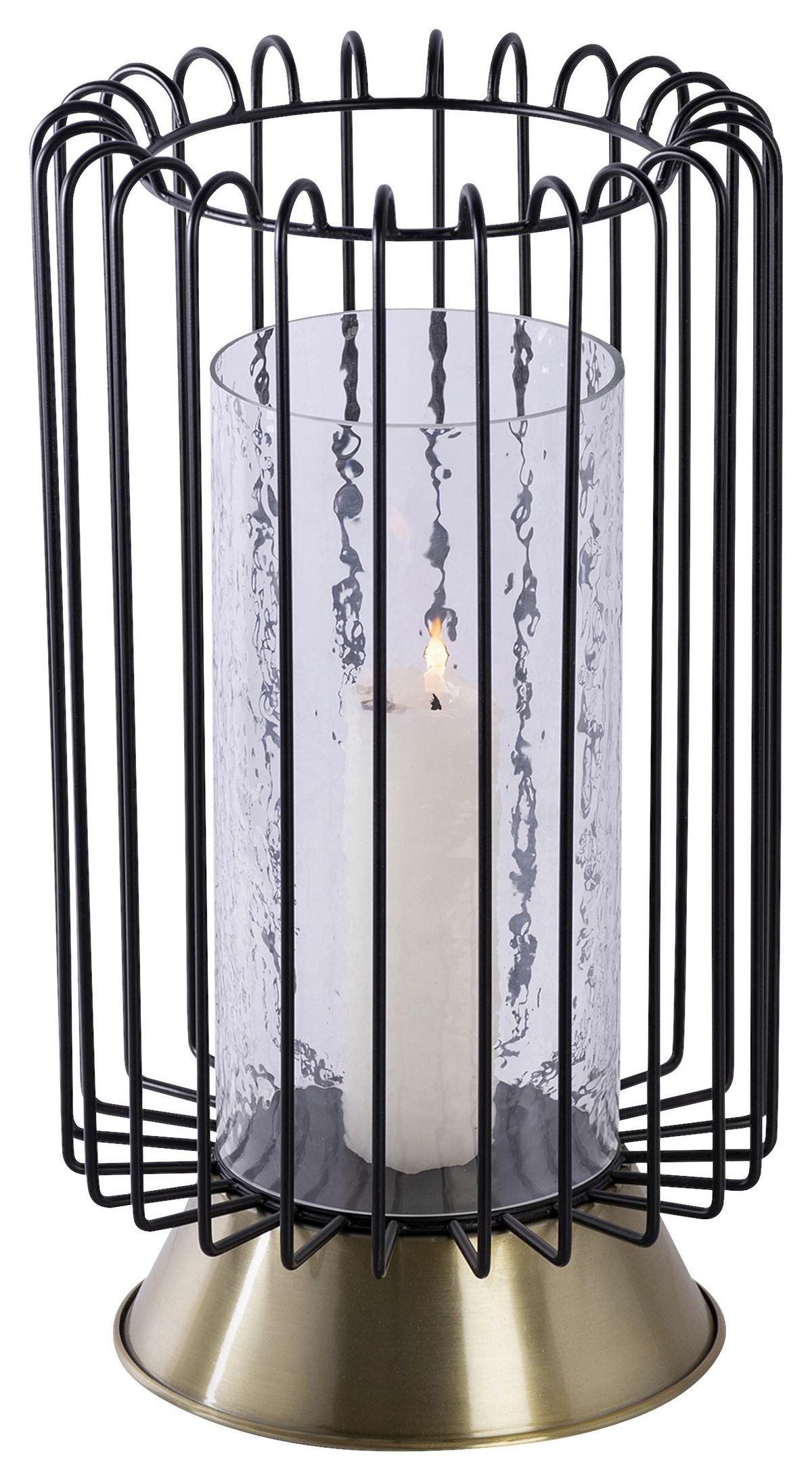 KERZENSTÄNDER MALIBU 125 - Goldfarben/Schwarz, Trend, Glas/Metall (22.5/22.5/40cm) - Kayoom