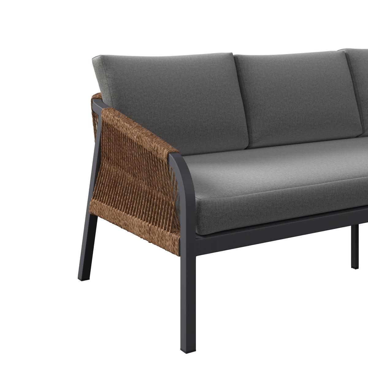 Loungegarnitur Casa Blanca Anthrazit/Naturfarben/Hellgrau - Anthrazit/Hellgrau, MODERN, Glas/Kunststoff