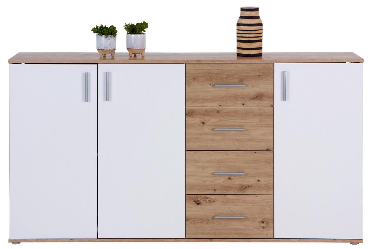 Komoda Ina 04, Barva Hrasta, Bela - bela/barve aluminija, Moderno, umetna masa/leseni material (175,8/94,8/38,3cm) - Mömax