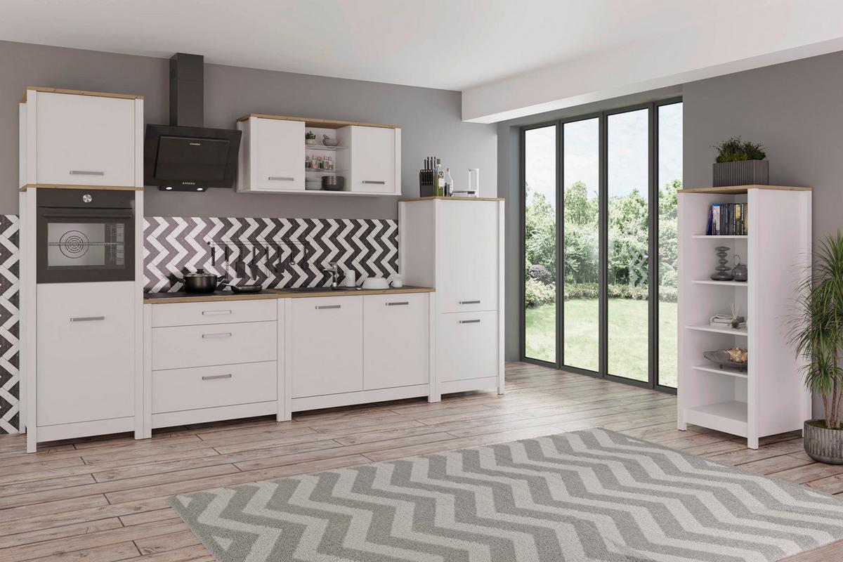 Spülenunterschrank Sicilia Weiß/Eiche Artisan - Silberfarben/Weiß, MODERN, Holzwerkstoff/Metall (130,3/92/60cm) - Mömax