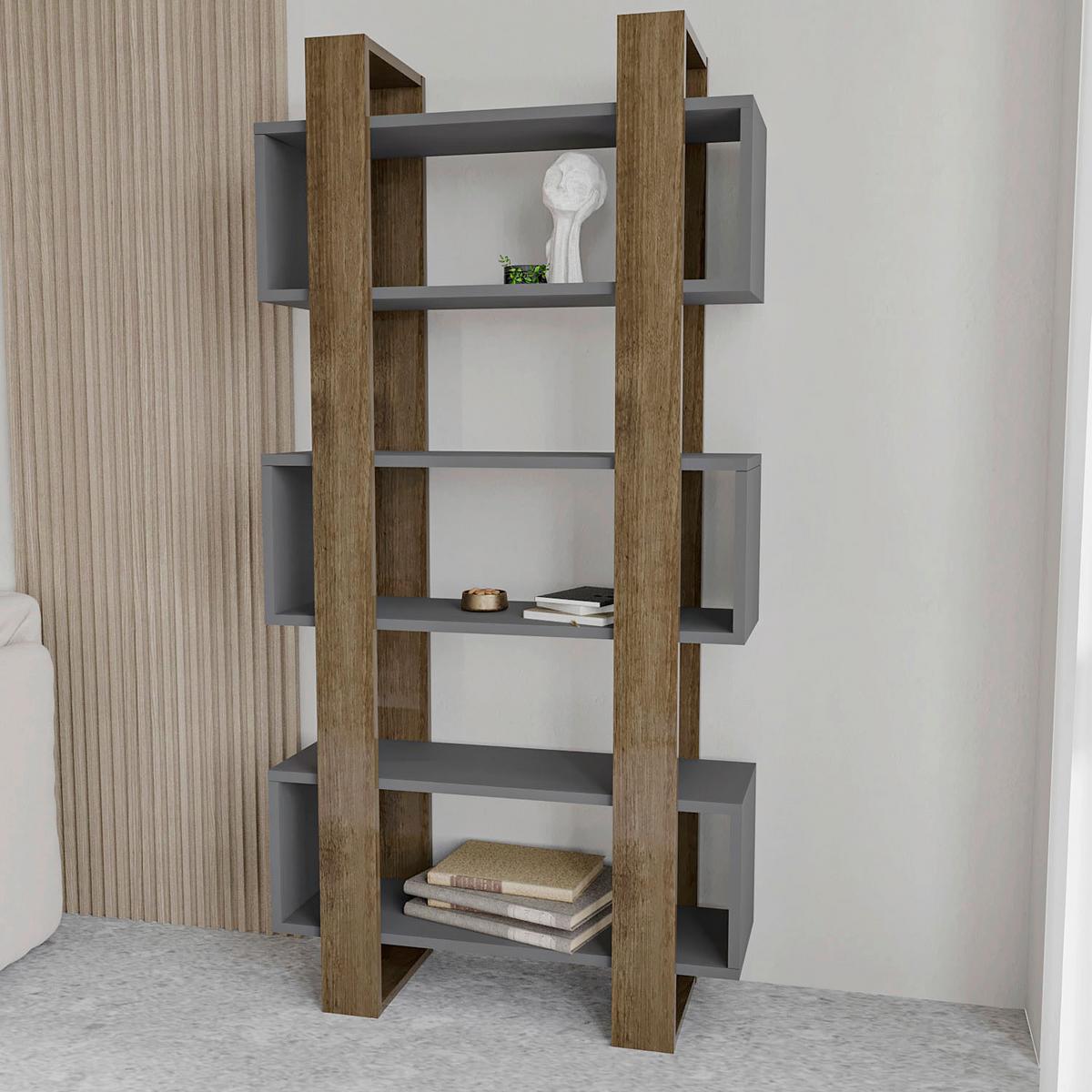 REGAL MILANO BÜCHERREGAL - Anthrazit/Walnussfarben, Design, Holzwerkstoff (80/160/29cm) - Livetastic