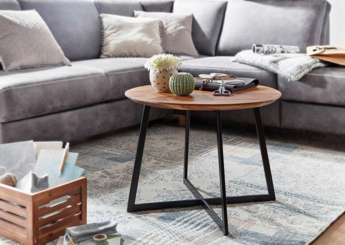 Klubska Miza Wohnling - črna/barve indijskega rožnega lesa, Moderno, kovina/les (60/60/45cm) - MID.YOU