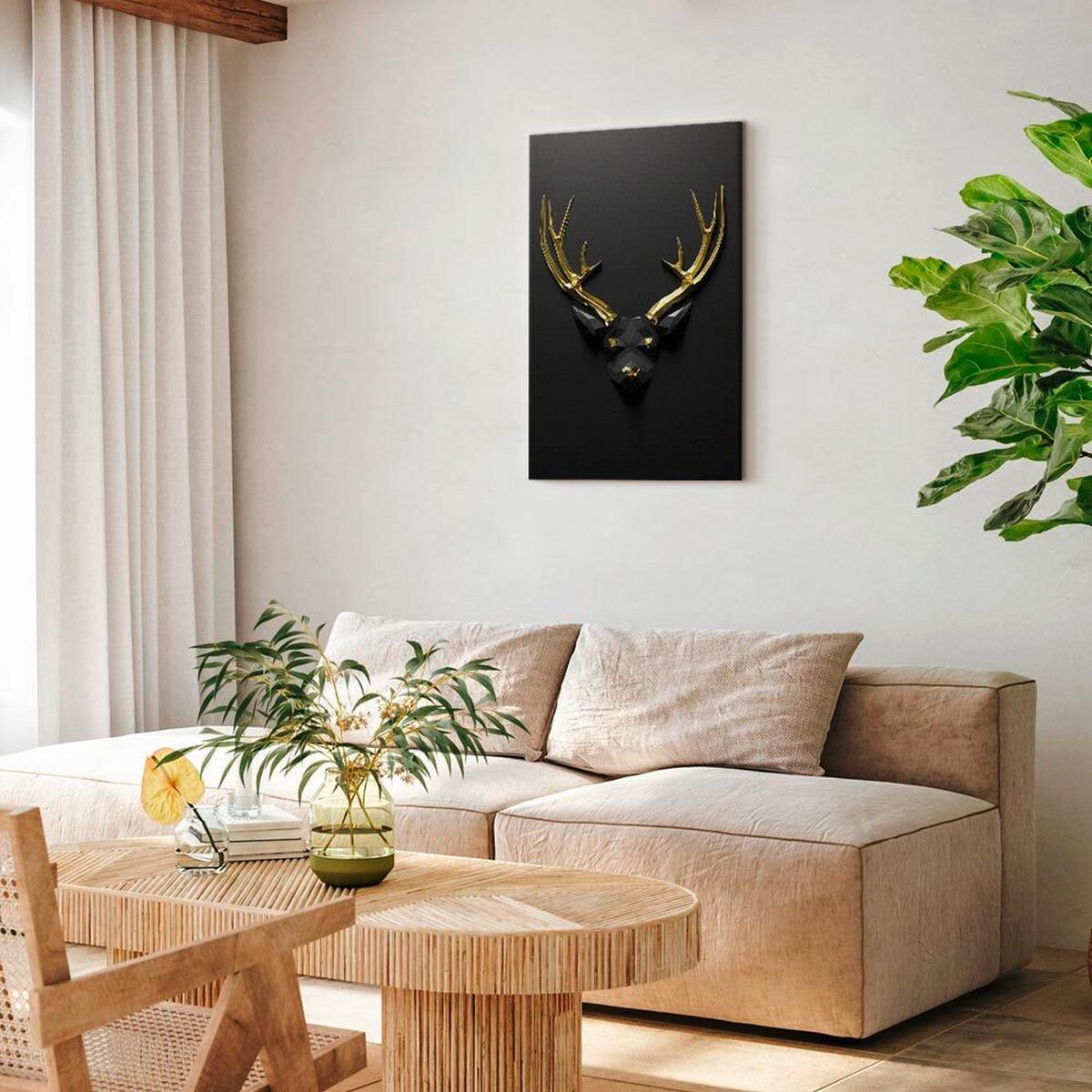Slika Na Platnu Golden Antlers - zlate barve/črna, Basics, tekstil/leseni material (40/60/1,2cm) - artgeist