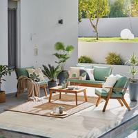 Loungegarnitur Michi Natur/Grün, 4-teilig - Akaziefarben/Grün, Natur, Holz/Textil (124/75/75cm) - Mömax