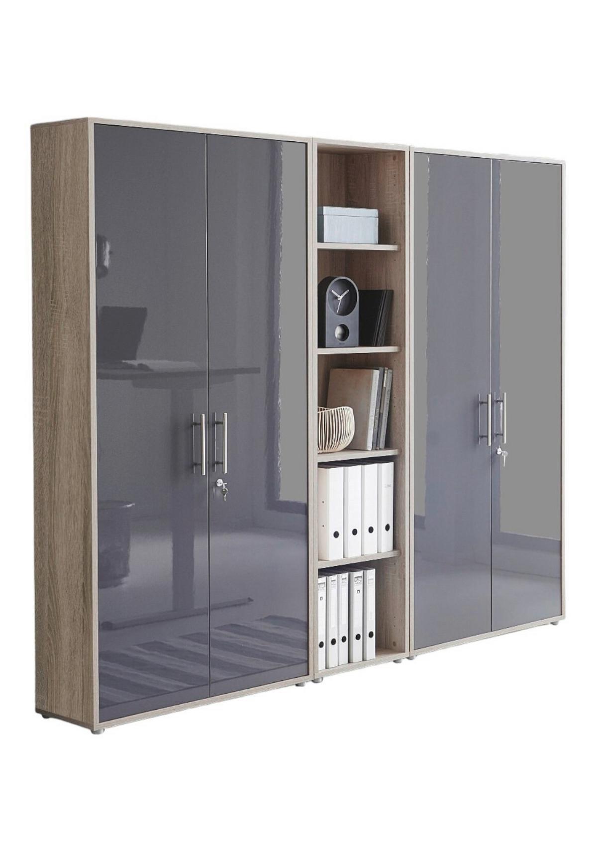 Aktenschrank Office Edition Sw Set 10 Eiche/Anthrazit - Anthrazit Hochglanz/Sonoma Eiche, MODERN, Holzwerkstoff (212,9/185,6/33cm) - MID.YOU