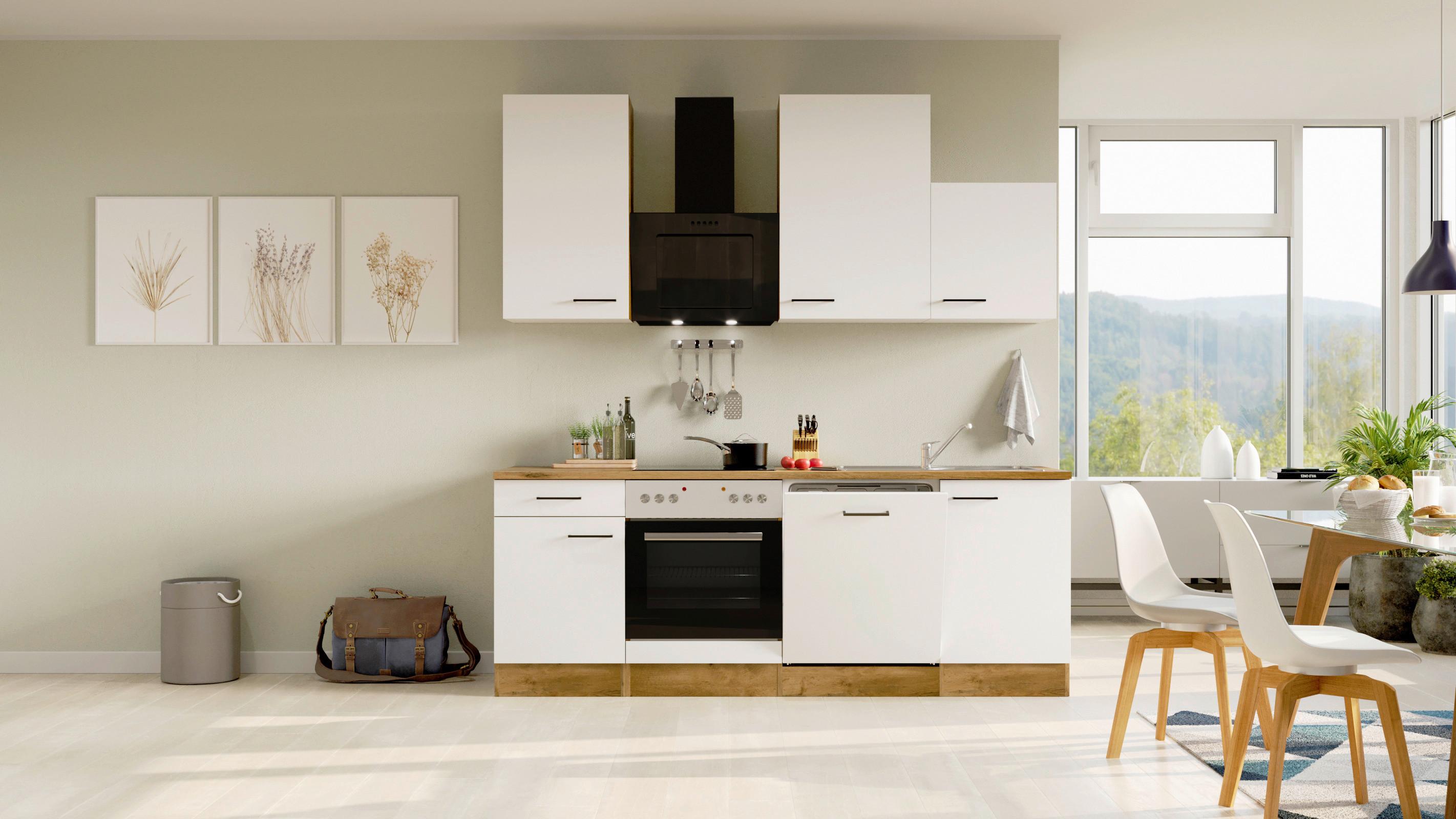 Kuhinjski Blok Avila - magnolija/črna, Moderno, kovina/leseni material (220cm) - FlexWell