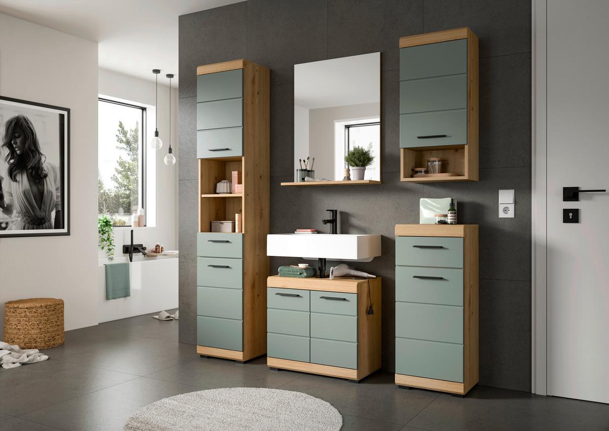 Midischrank Scout ca. 37x88x31 cm Salbeigrün - Salbeigrün/Schwarz, MODERN, Holzwerkstoff/Kunststoff (37/88/31cm) - MID.YOU