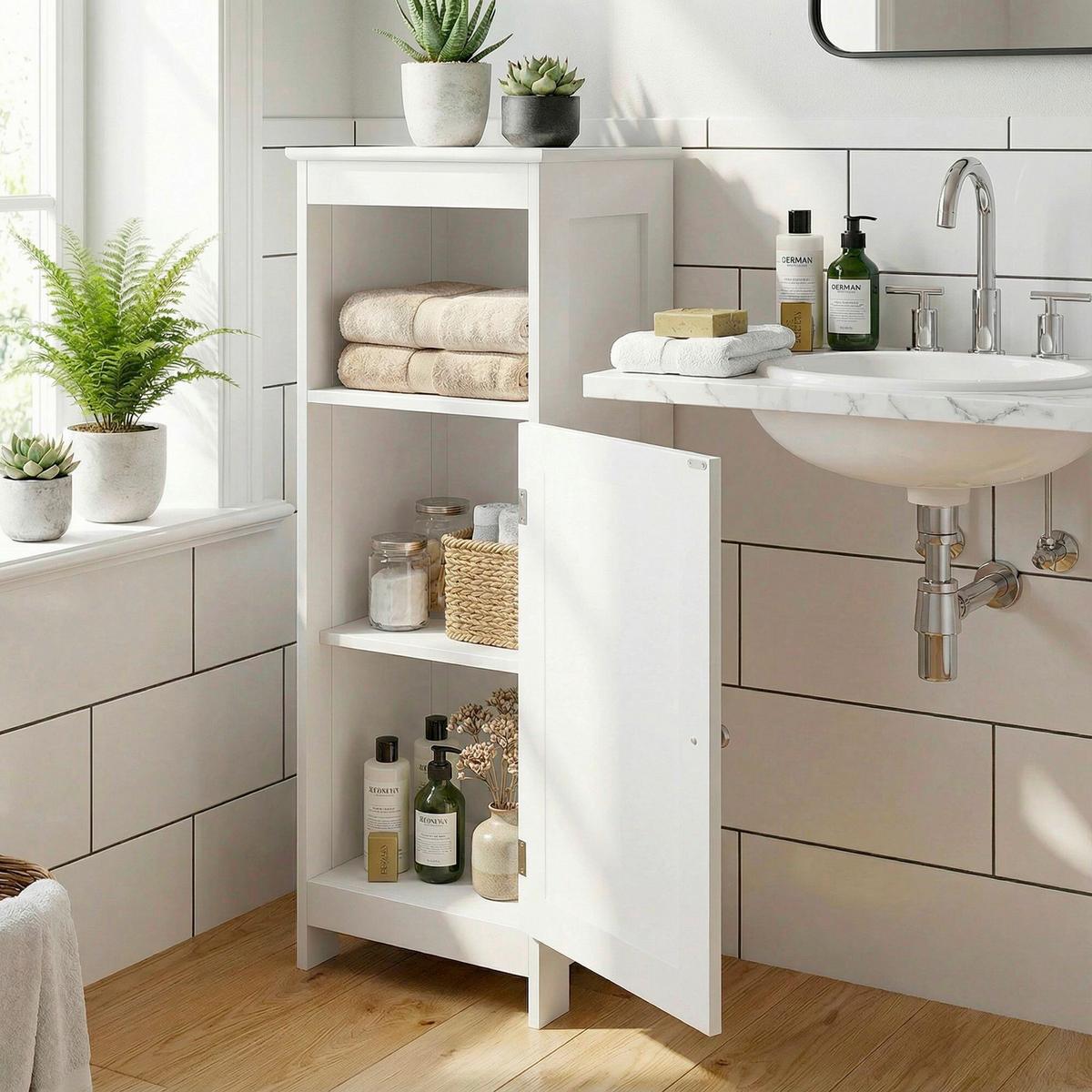 Midischrank Wl7.766 - Weiss/Silberfarben, Design, Holzwerkstoff/Metall (30/80/28cm) - Livetastic