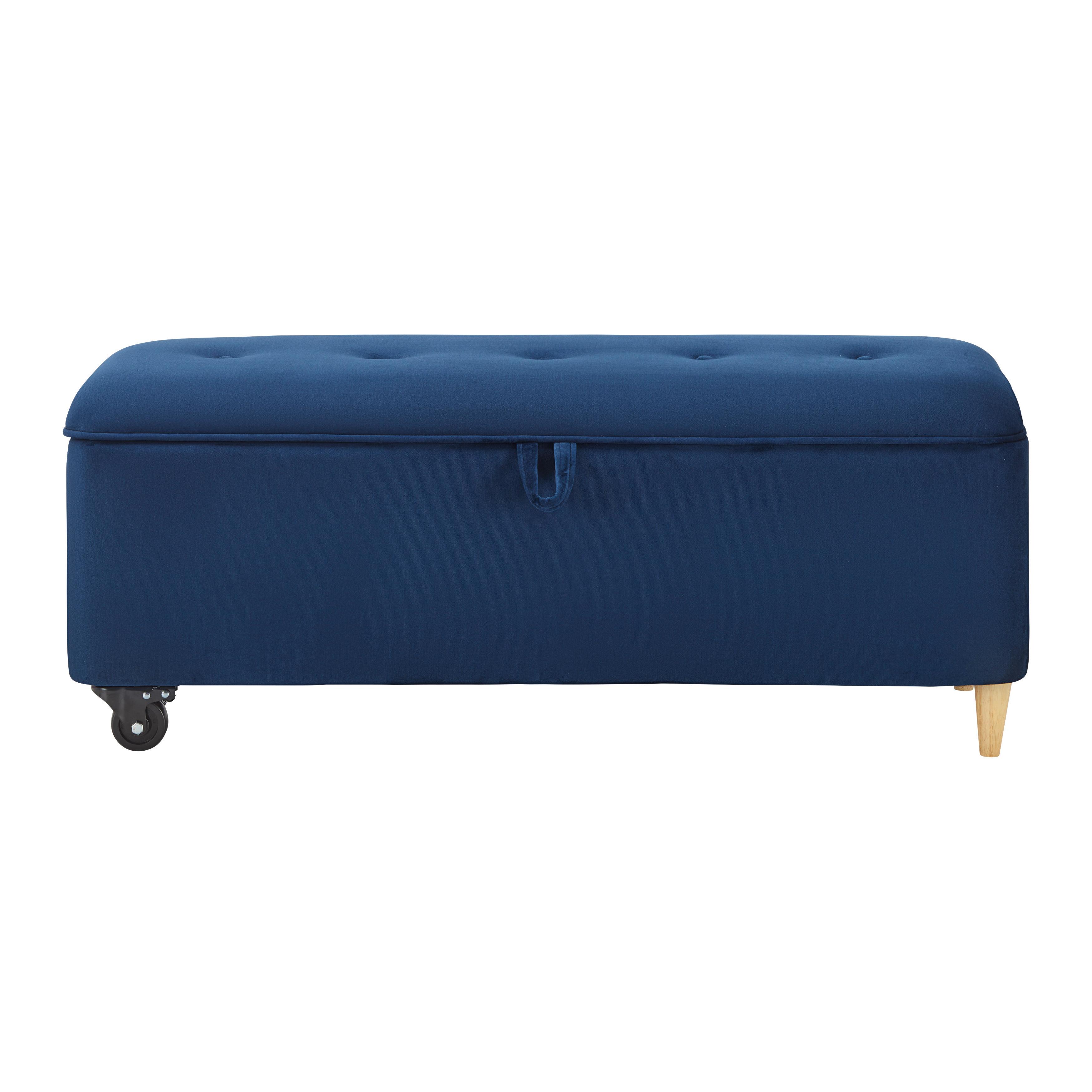 Sitzbank mit Stauraum, blau, "Ella", Samt - Blau/Schwarz, MODERN, Holz/Textil (124/48/43cm) - Bessagi Home