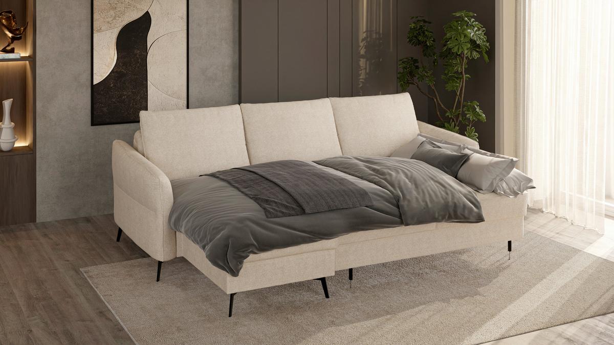 Sarokkanapé Ágyfunkcióval Viva - bézs, Konventionell, faalapú anyag/textil (167/88-109/247cm) - Premium Living