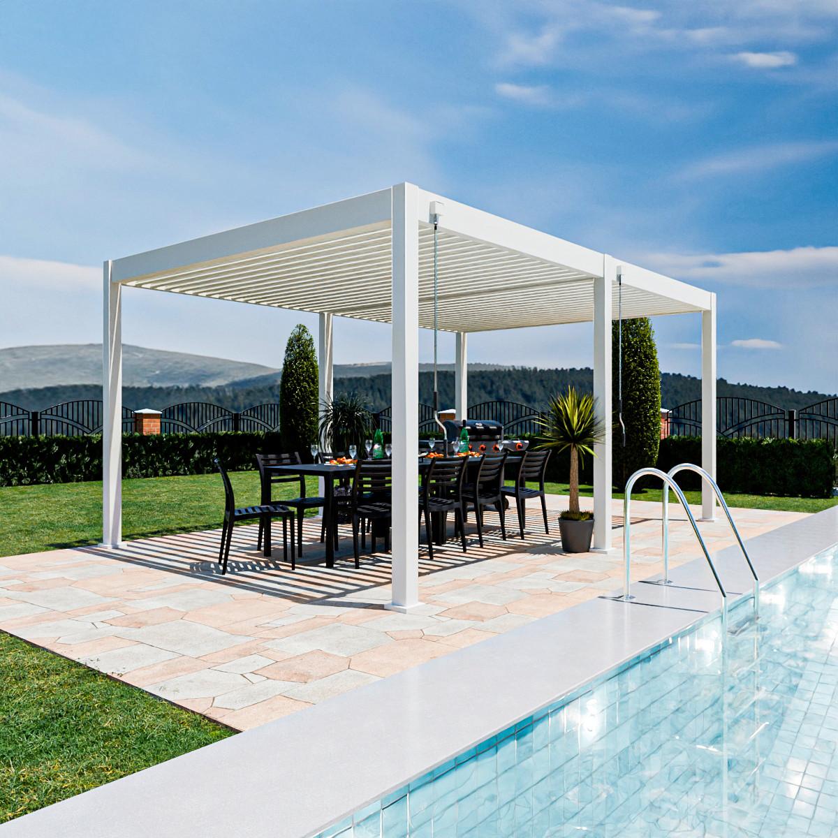 Pergola Superior, Bela, 3,6x5,3m - bela/visoki sijaj, Basics, kovina (360/255/530cm) - Gardenson