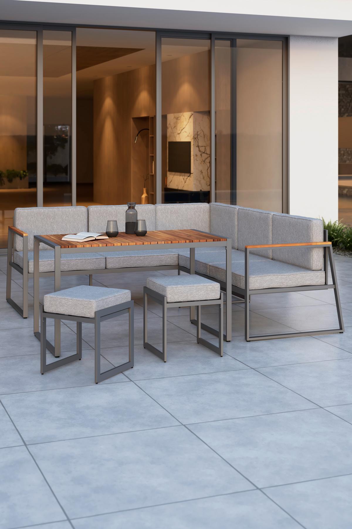 Lounge Garnitura Luzern, Siva, Akacija, 5-Delno - siva/naravne barve, Moderno, kovina/tekstil (190/190cm) - Beldano