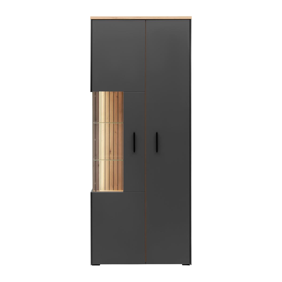 Vitrine Alara Eiche/Anthrazit - Schwarz, MODERN, Glas/Holzwerkstoff (76/192/35cm) - Mömax