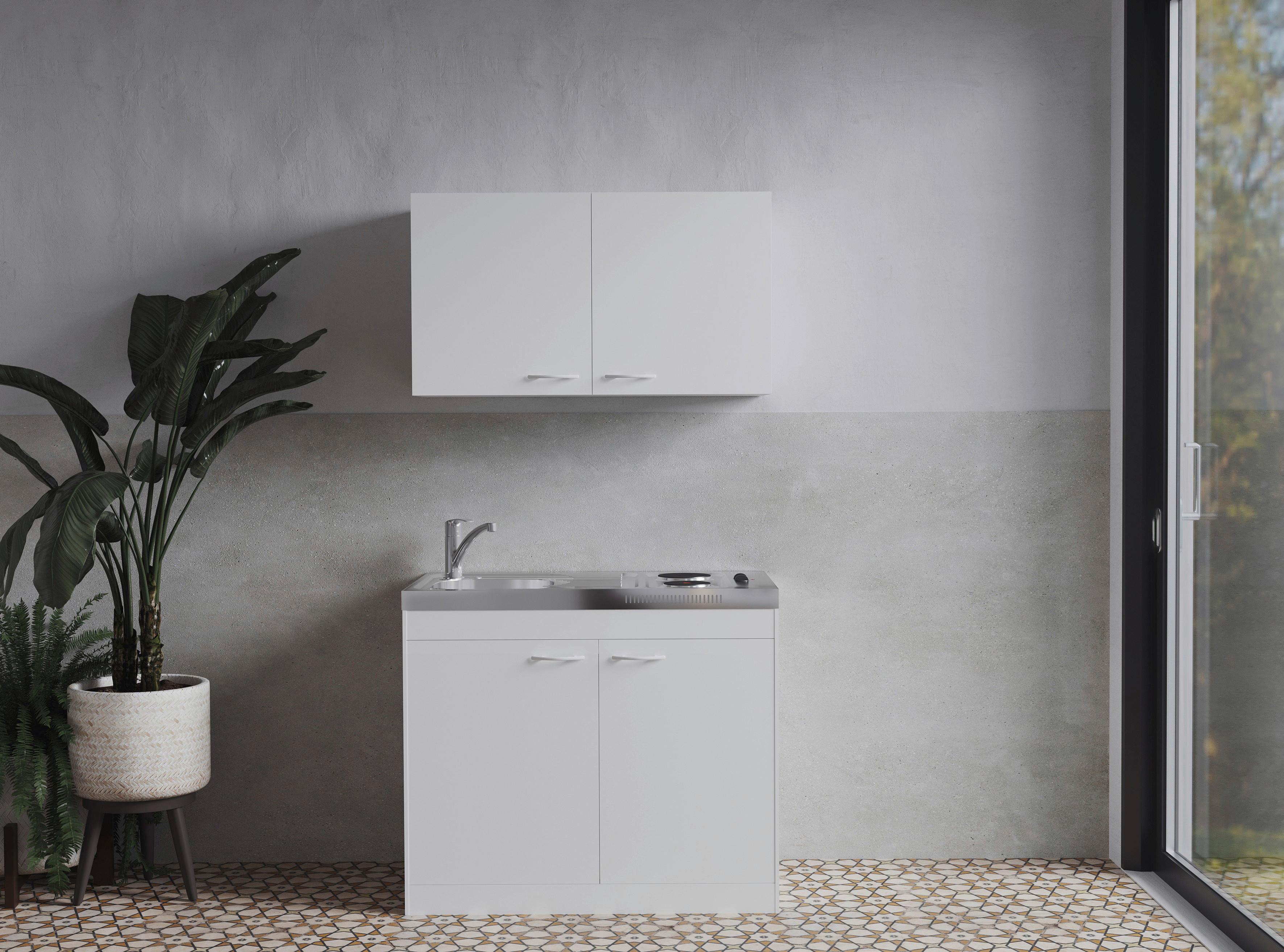 Miniküche Levin m. Geräten Weiß - Weiß, Basics, Holzwerkstoff/Kunststoff (100cm) - Respekta