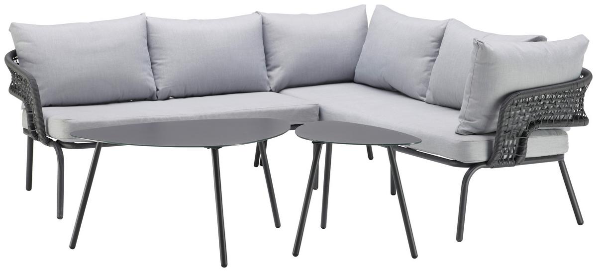 Loungegarnitur Lyon in Anthrazit/Hellgrau - Anthrazit/Hellgrau, Modern, Glas/Kunststoff (194/72/68cm) - Mömax