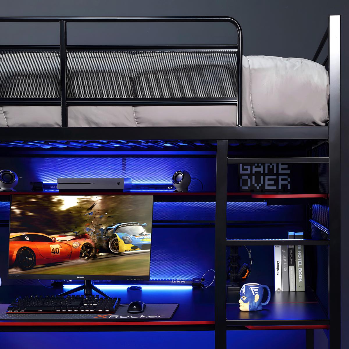 Hochbett Bunk Bed Schwarz LF: ca. 90x190 cm - Schwarz, MODERN, Metall (90/190cm) - X Rocker