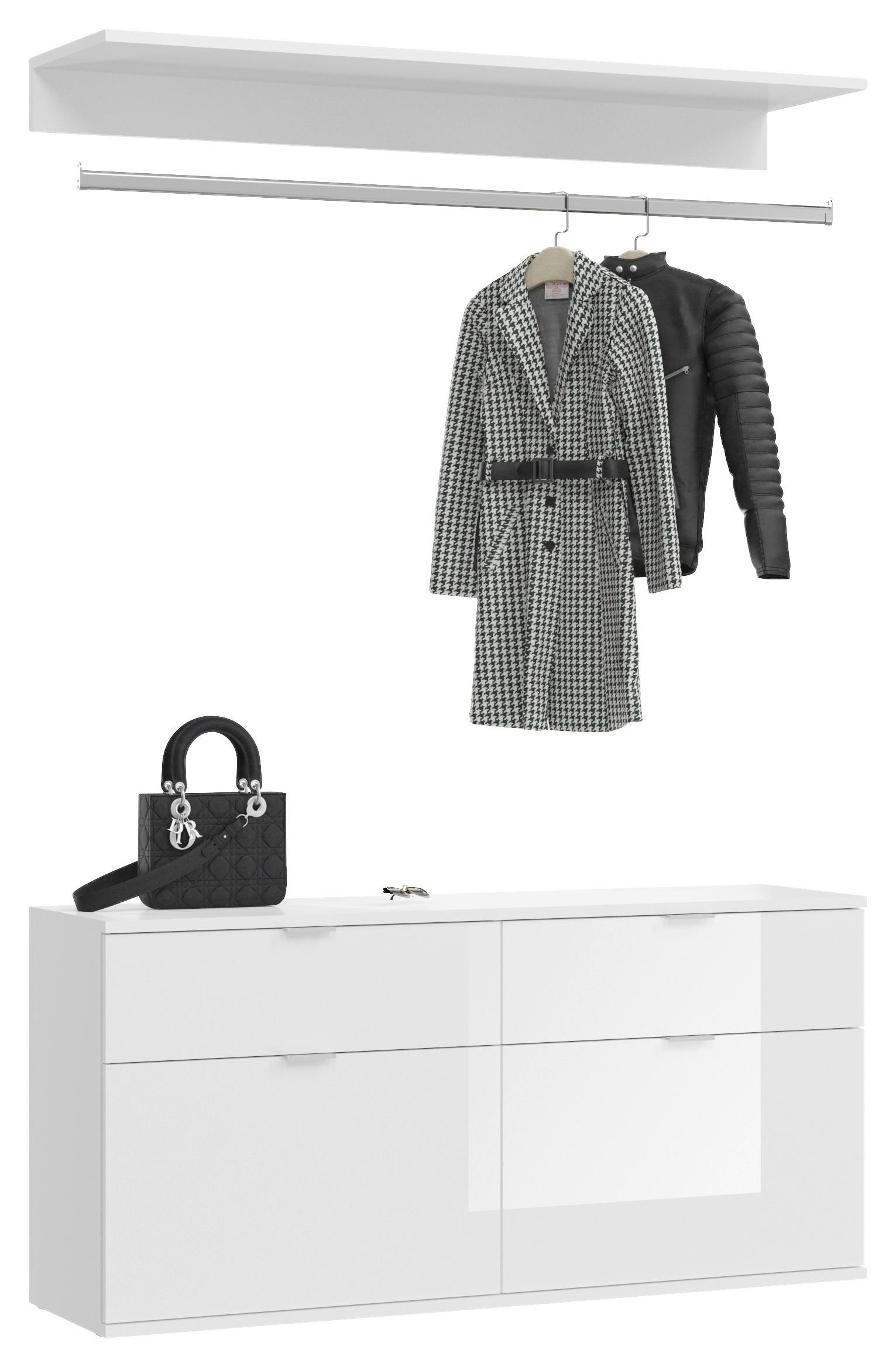 Garderobe Projekt X 2-tlg. ca. 120 cm Weiß - Weiß, MODERN (120/173,8-11,4/37cm) - MID.YOU