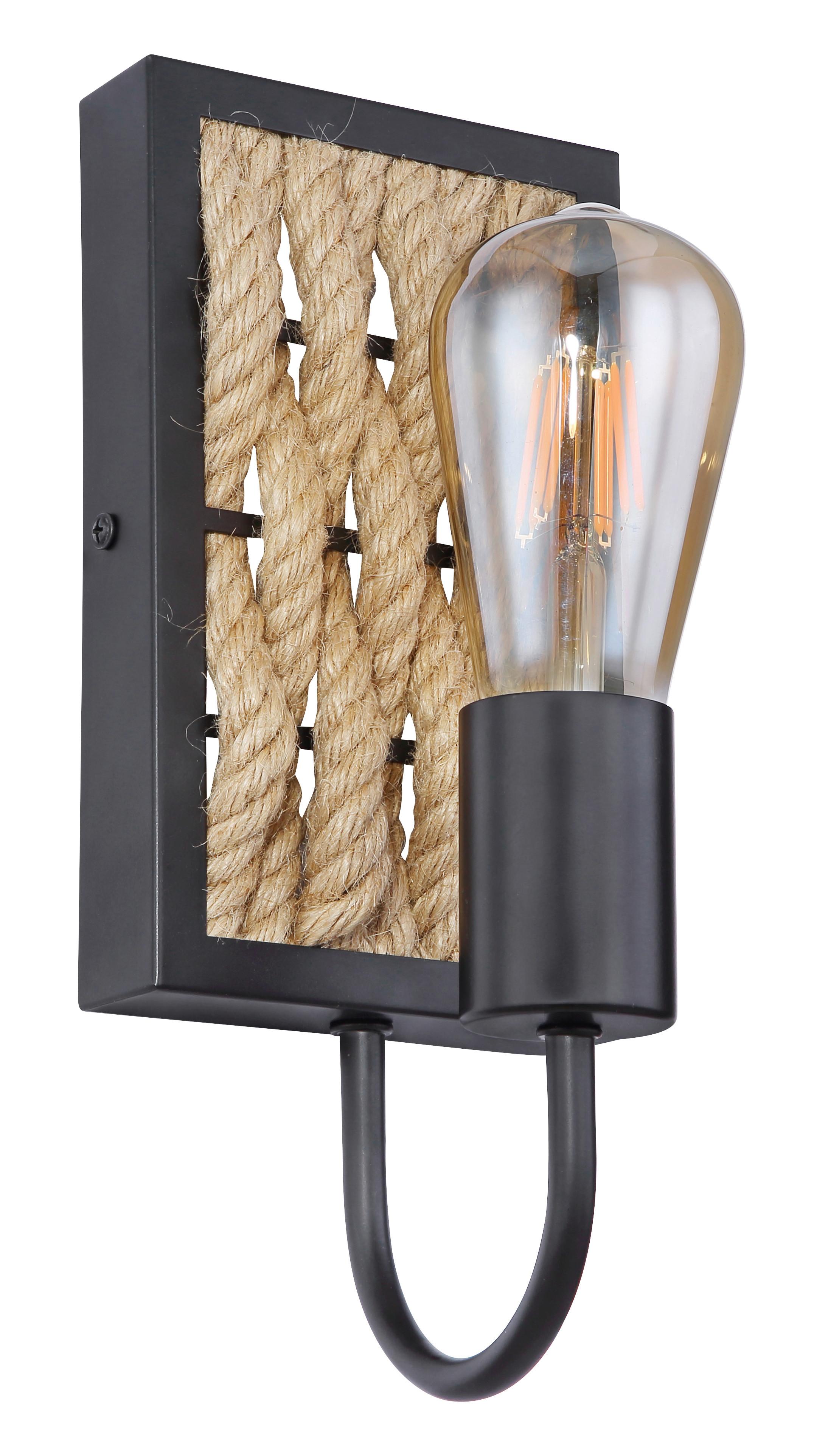 Wandleuchte 15679W in Schwarz max. 60 Watt - Schwarz/Braun, LIFESTYLE, Naturmaterialien/Metall (12/13/28cm) - Globo