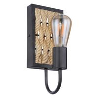 Wandleuchte 15679W in Schwarz max. 60 Watt - Schwarz/Braun, LIFESTYLE, Naturmaterialien/Metall (12/13/28cm) - Globo