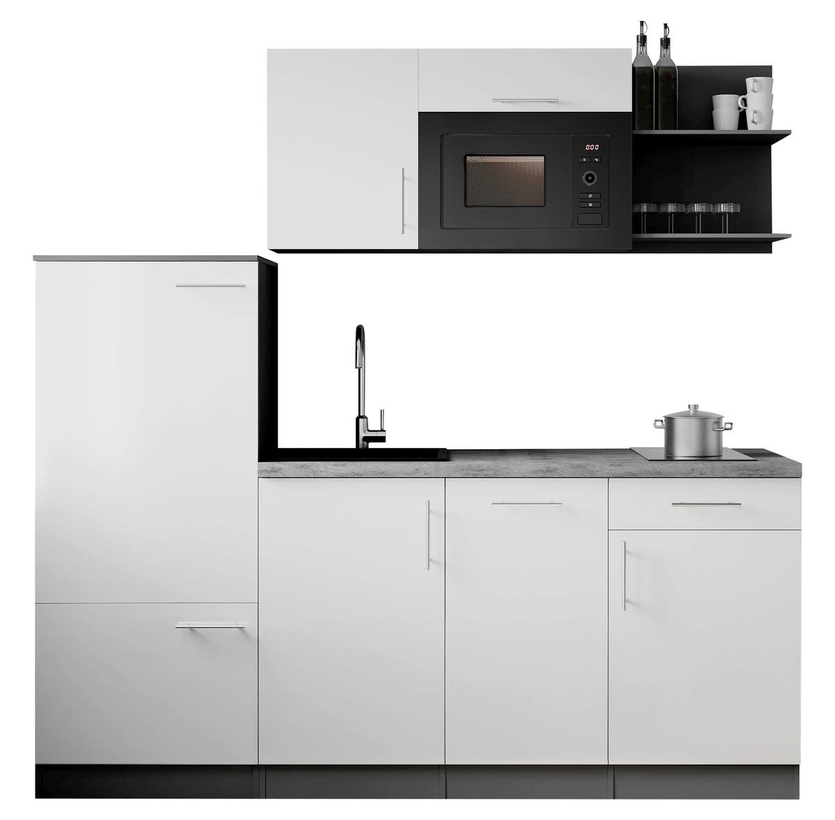 Küchenblock Oliver m. Geräten Weiß - Weiß/Grau, Trend, Holzwerkstoff/Metall (205cm) - Respekta
