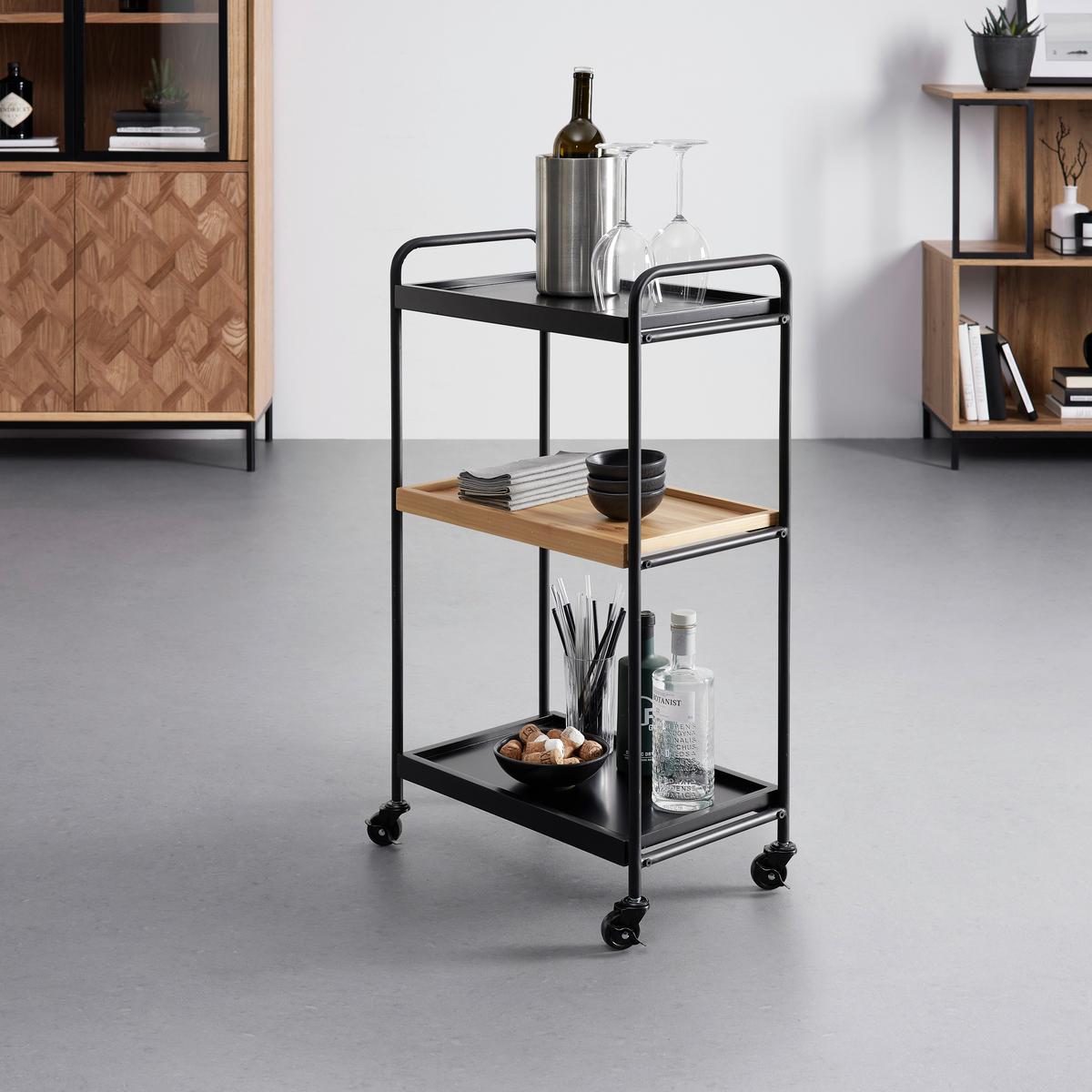 Rollwagen Giorgia Eichefarben/ Schwarz Echtholz/MDF - Eichefarben/Schwarz, MODERN, Holz/Kunststoff (50/89/30cm) - Bessagi Home