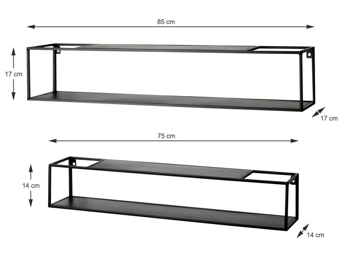 ZESTAW REGAŁÓW ŚCIENNYCH LEICESTER SM -LOMOCO- - czarny, Modern, metal (85/75/17/14/17/14cm) - Lomoco