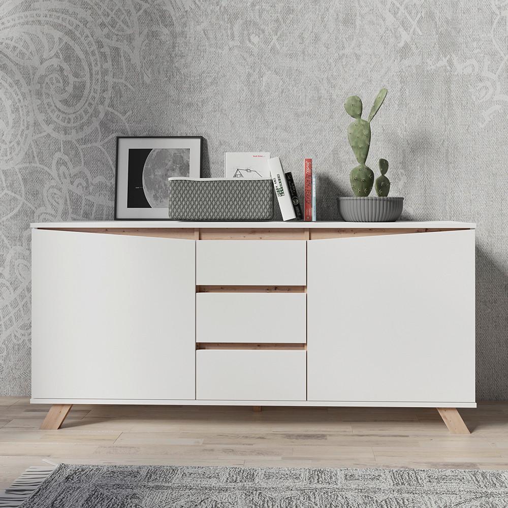 Sideboard B:160 cm Valentin 02 Weiß/Artisan Eiche Dekor - Weiß/Eiche Artisan, MODERN, Holzwerkstoff (160/76/38cm) - MID.YOU