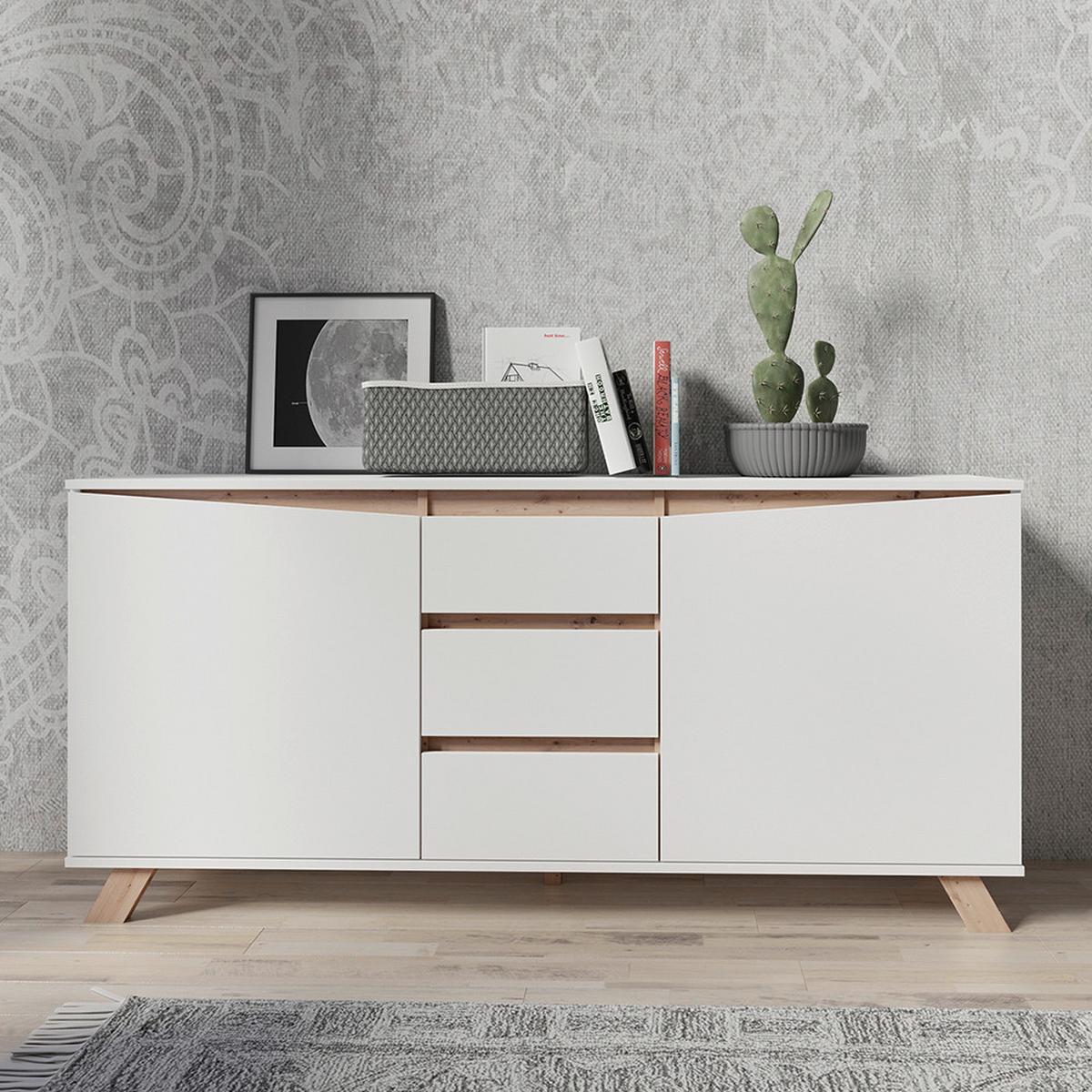 Sideboard B:160 cm Valentin 02 Weiß/Artisan Eiche Dekor - Weiß/Eiche Artisan, MODERN, Holzwerkstoff (160/76/38cm) - MID.YOU